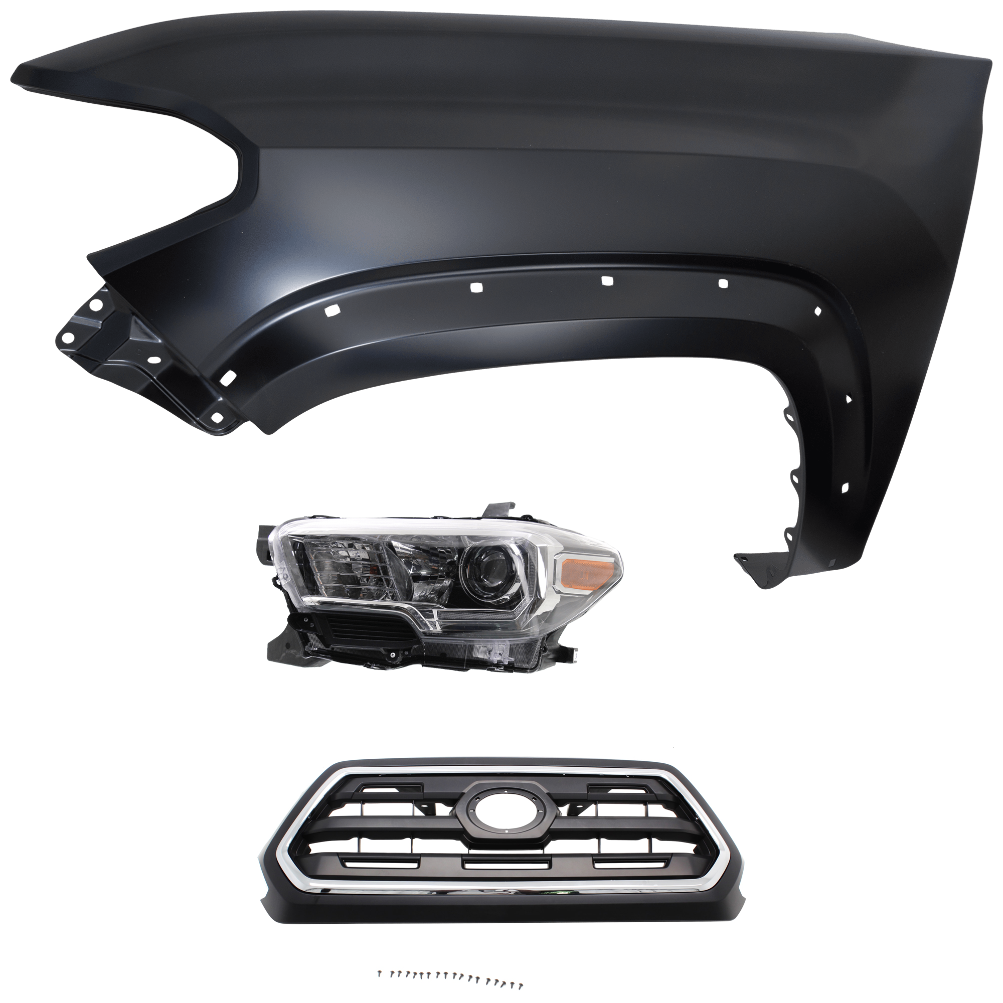 AM TACOMA 16-17 HEAD LAMP LH Assembly Halogen 3 pc Kit with Fender and Grille Assembly CAPA SKU KIT 031323-26002 Partslink TO1200408C TO1240262C TO2502244C OEM 5310004510C8-5381204120-811500