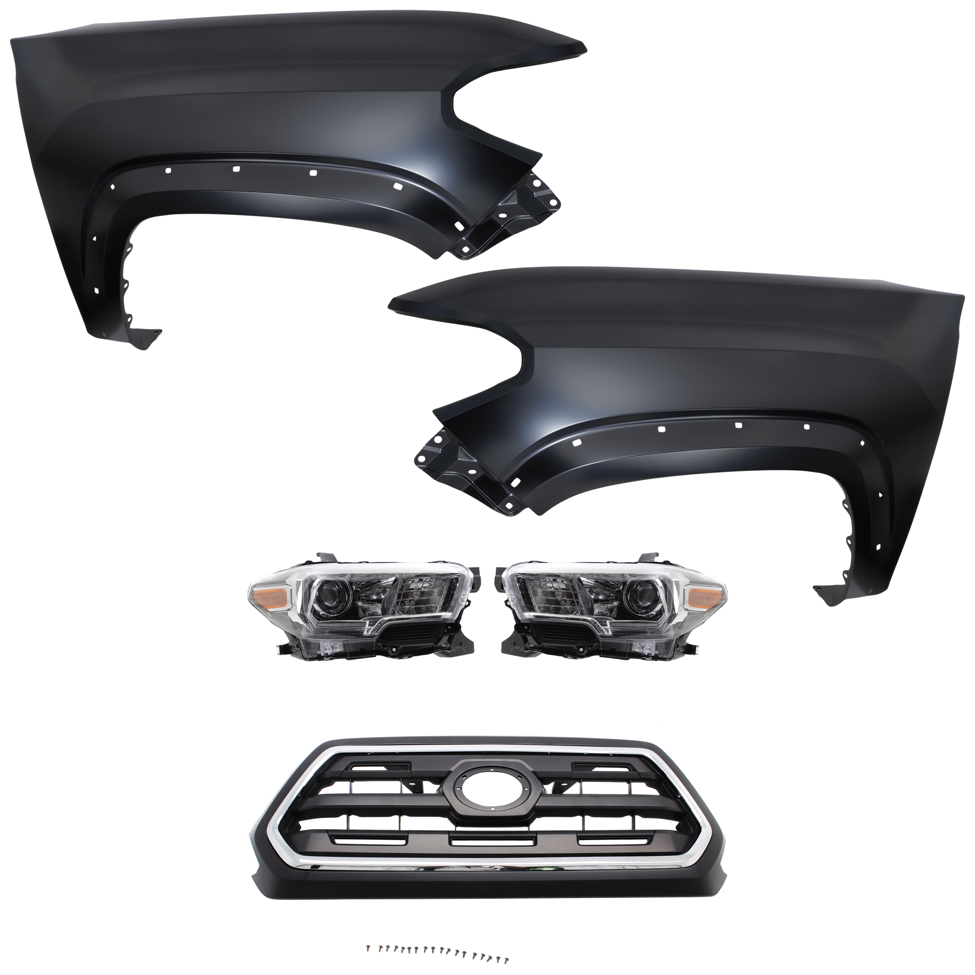 AM TACOMA 16-17 HEAD LAMP RH AND LH Assembly Halogen 5 pc Kit with Fender and Grille Assembly CAPA SKU KIT 031323-260 Partslink TO1200408C TO1240262C TO1241262C TO2502244C TO2503244C OEM 5310004510C8-5381104120-538120