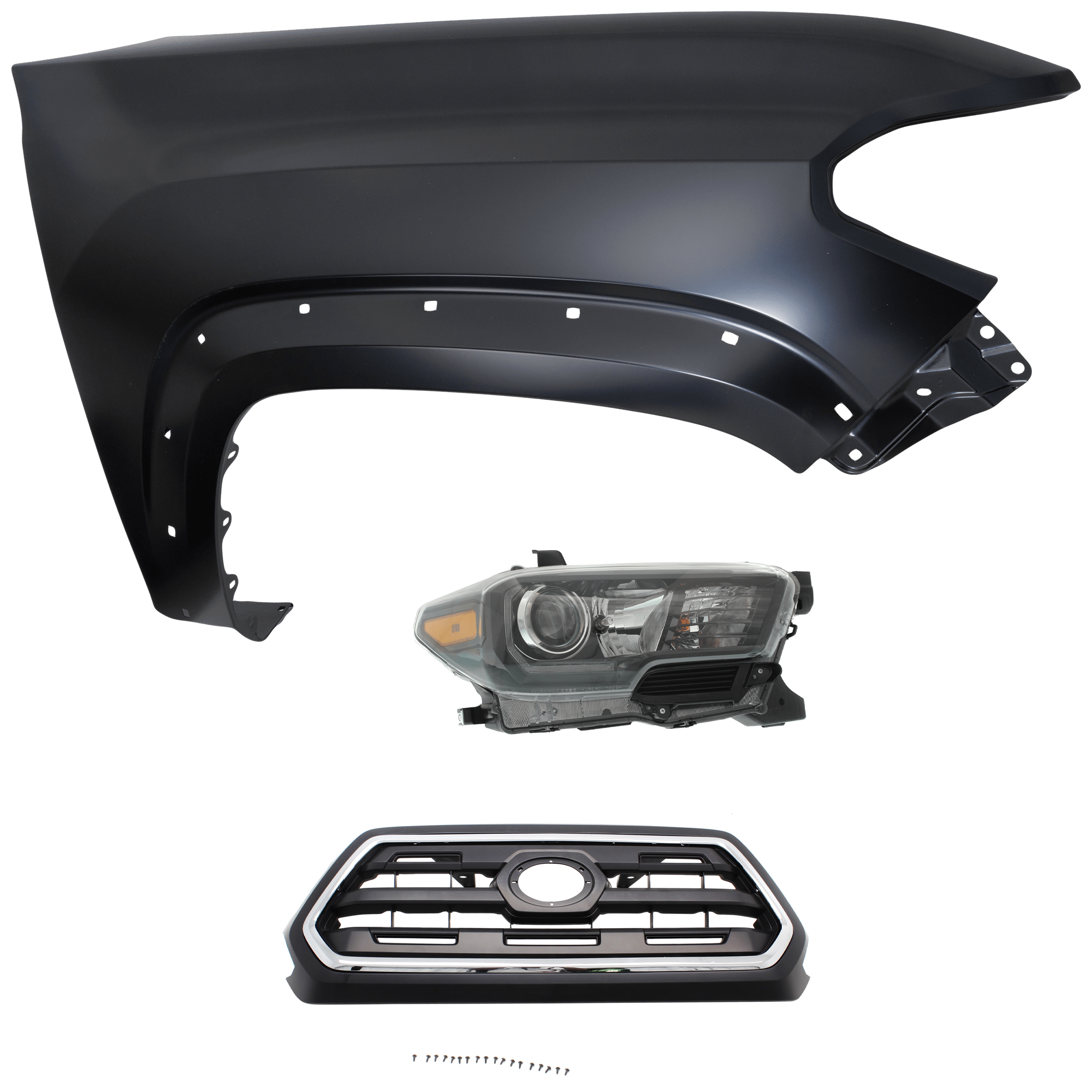 AM TACOMA 17-17 HEAD LAMP RH Assembly Halogen 3 pc Kit with Fender and Grille Assembly CAPA SKU KIT 031323-26101 Partslink TO1200408C TO1241262C TO2503254C OEM 5310004510C8-5381104120-811100