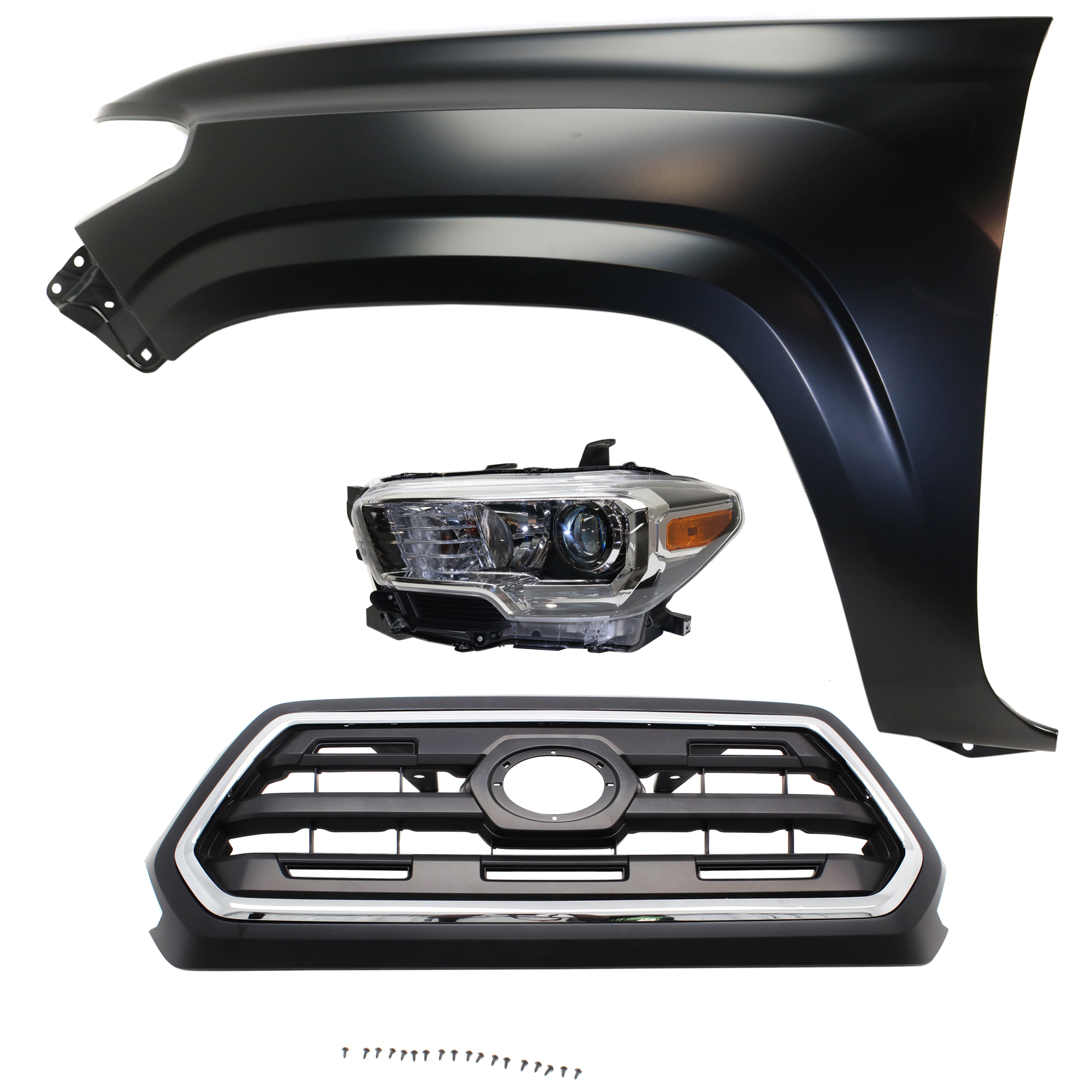 AM TACOMA 16-17 HEAD LAMP LH Assembly Halogen 3 pc Kit with Fender and Grille Assembly CAPA SKU KIT 031323-26202 Partslink TO1200408C TO1240261C TO2502243C OEM 5310004510C8-5381204110-811500