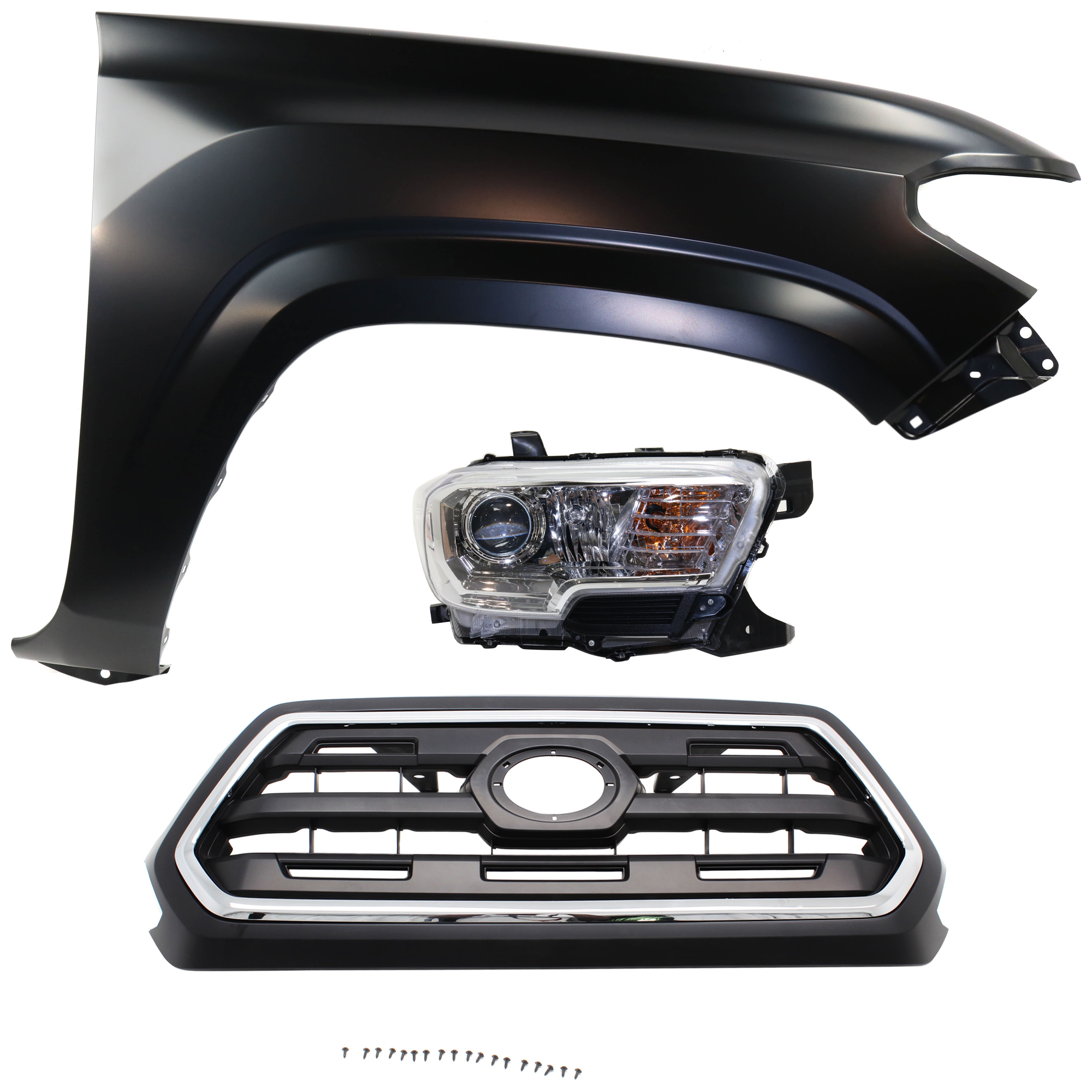 AM TACOMA 16-17 HEAD LAMP RH Assembly Halogen 3 pc Kit with Fender and Grille Assembly CAPA SKU KIT 031323-26301 Partslink TO1200408C TO1241261C TO2503242C OEM 5310004510C8-5381104110-811100