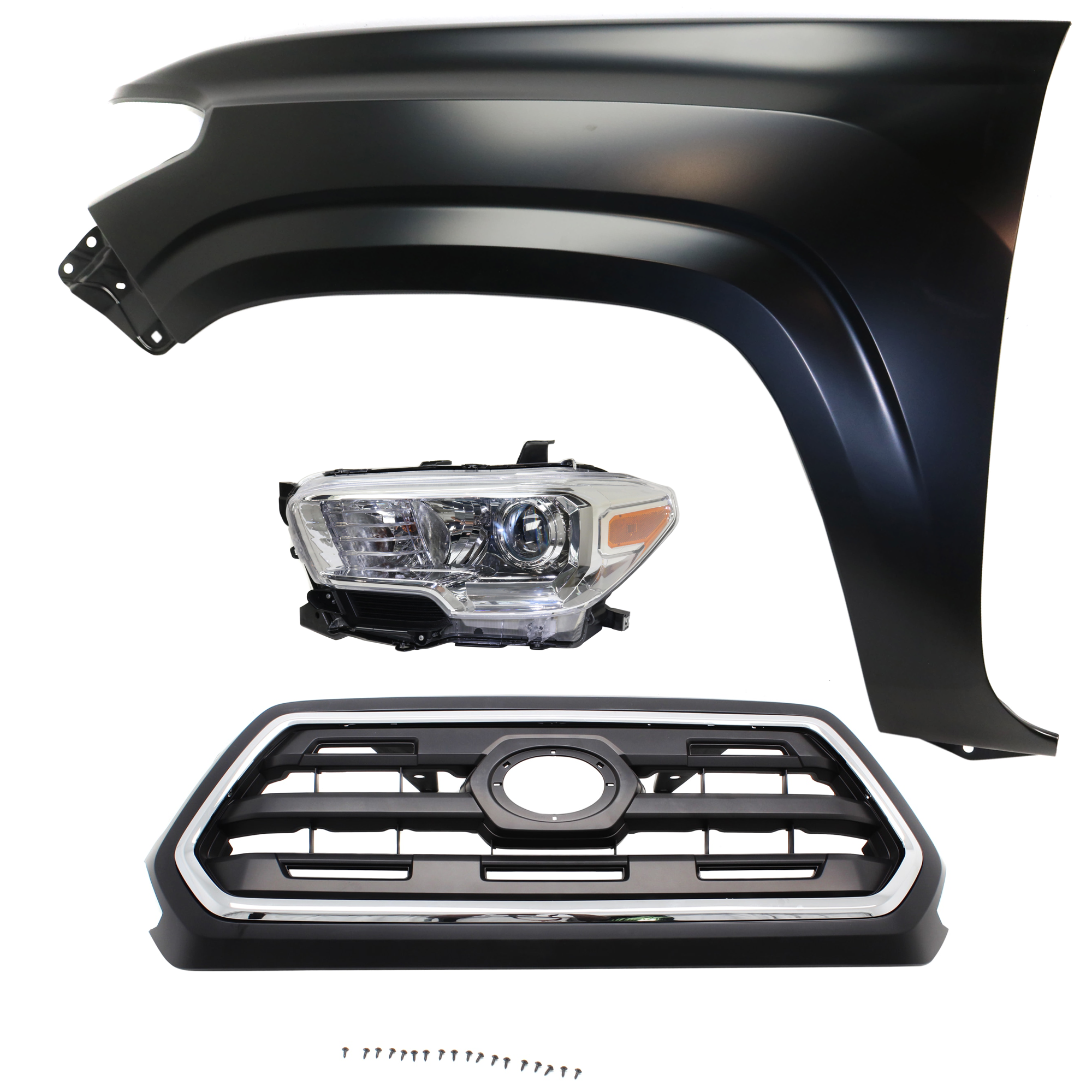 AM TACOMA 16-17 HEAD LAMP LH Assembly Halogen 3 pc Kit with Fender and Grille Assembly CAPA SKU KIT 031323-26302 Partslink TO1200408C TO1240261C TO2502242C OEM 5310004510C8-5381204110-811500