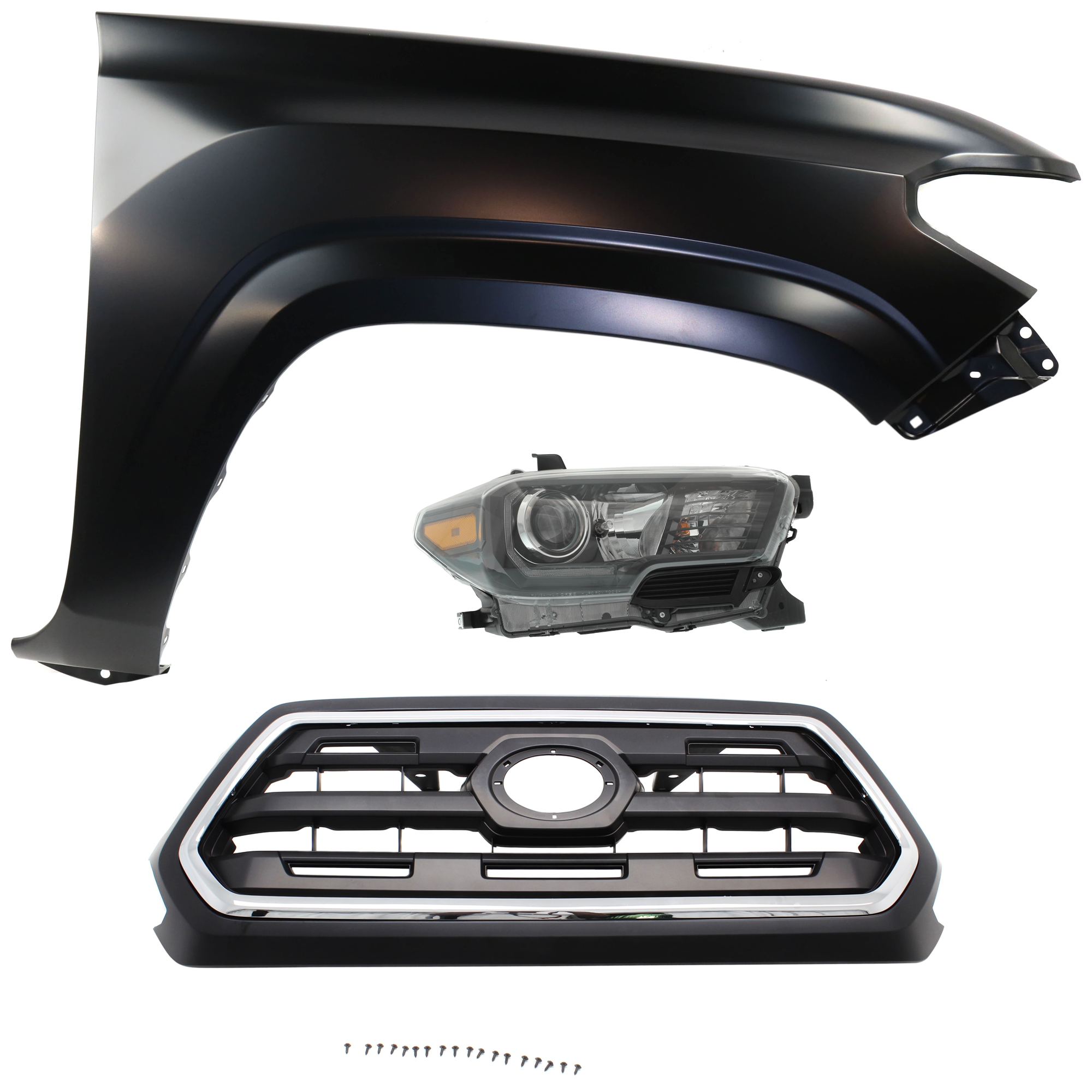 AM TACOMA 17-17 HEAD LAMP RH Assembly Halogen 3 pc Kit with Fender and Grille Assembly CAPA SKU KIT 031323-26501 Partslink TO1200408C TO1241261C TO2503254C OEM 5310004510C8-5381104110-811100