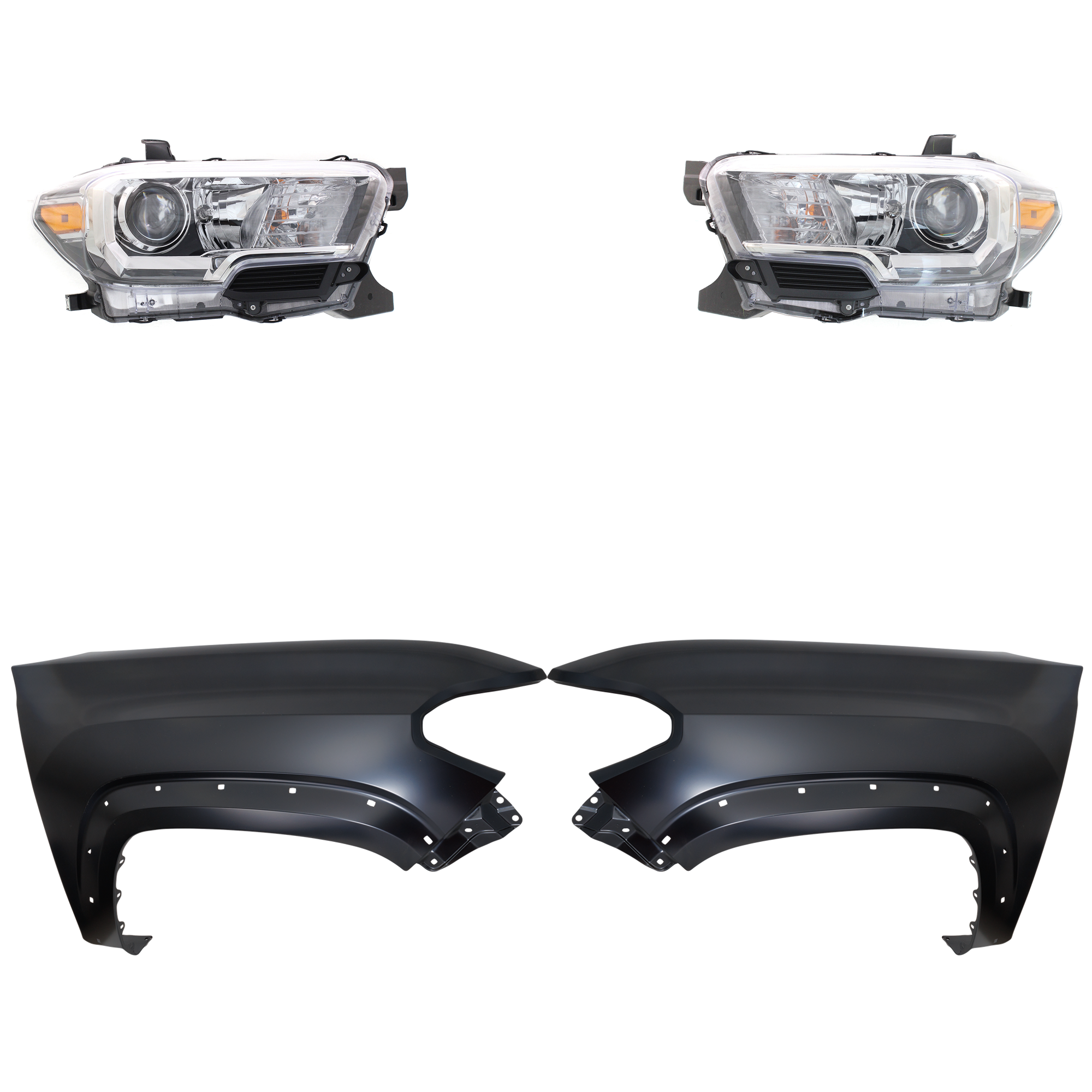 AM TACOMA 16-17 HEAD LAMP RH AND LH Assembly Halogen 4 pc Kit with Fender SKU KIT 031323-26603 Partslink TO2503243 TO2502243 TO1240262 TO1241262 OEM 8111004260-8115004260-53812041