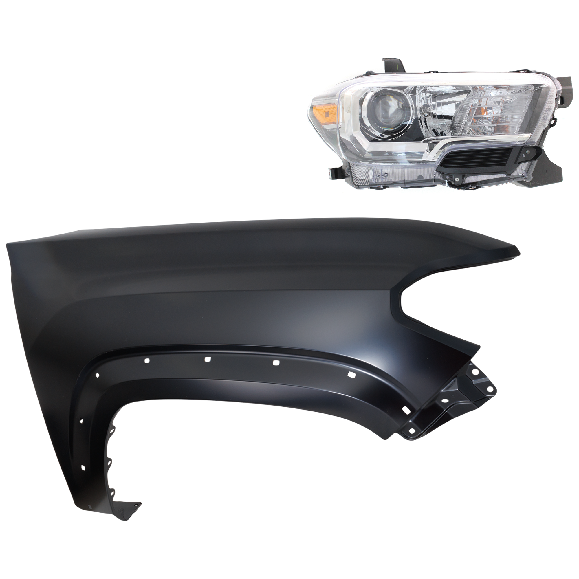 AM TACOMA 16-17 HEAD LAMP RH Assembly Halogen 2 pc Kit with Fender SKU KIT 031323-26604 Partslink TO2503243 TO1241262 OEM 8111004260-5381104120