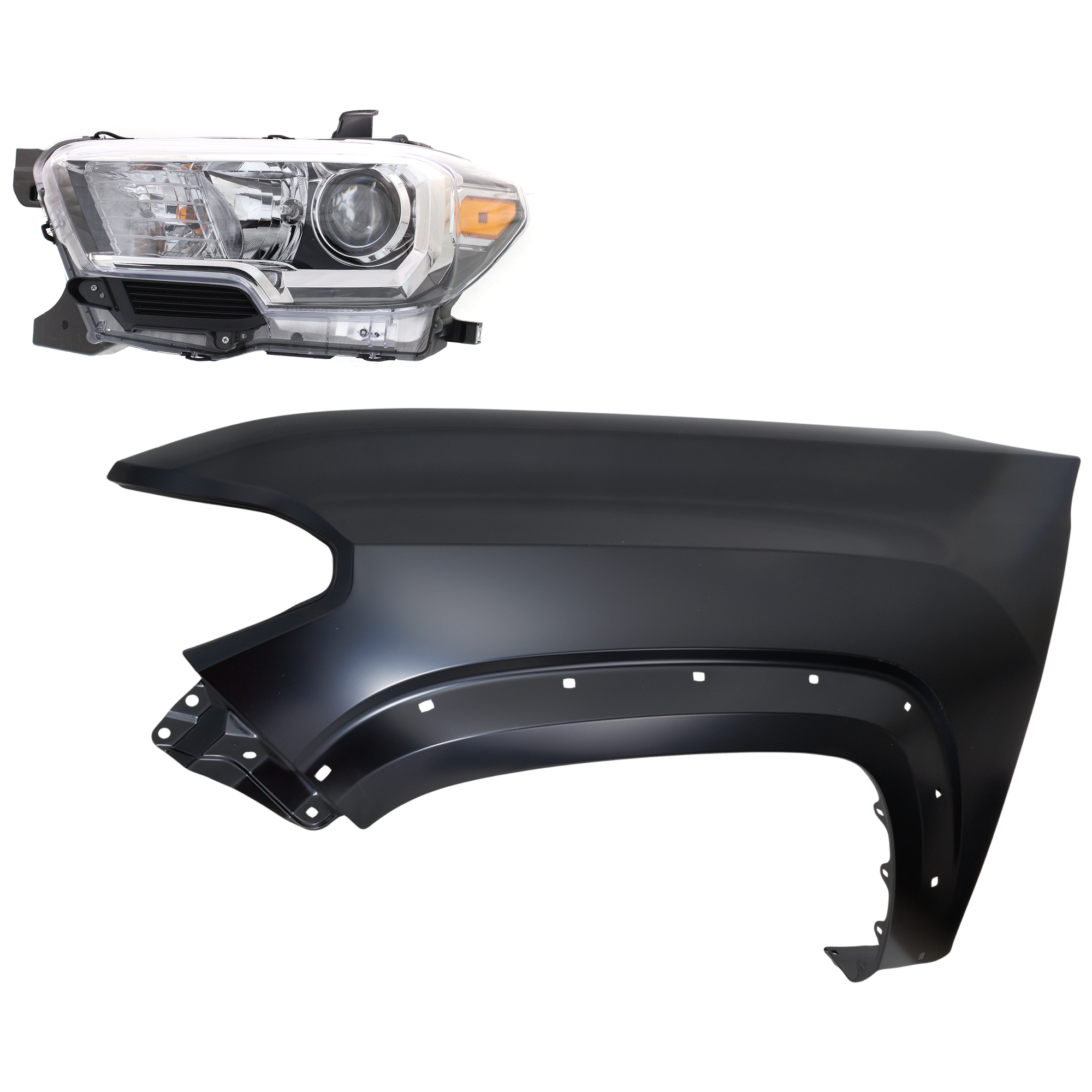 AM TACOMA 16-17 HEAD LAMP LH Assembly Halogen 2 pc Kit with Fender SKU KIT 031323-26605 Partslink TO2502243 TO1240262 OEM 8115004260-5381204120