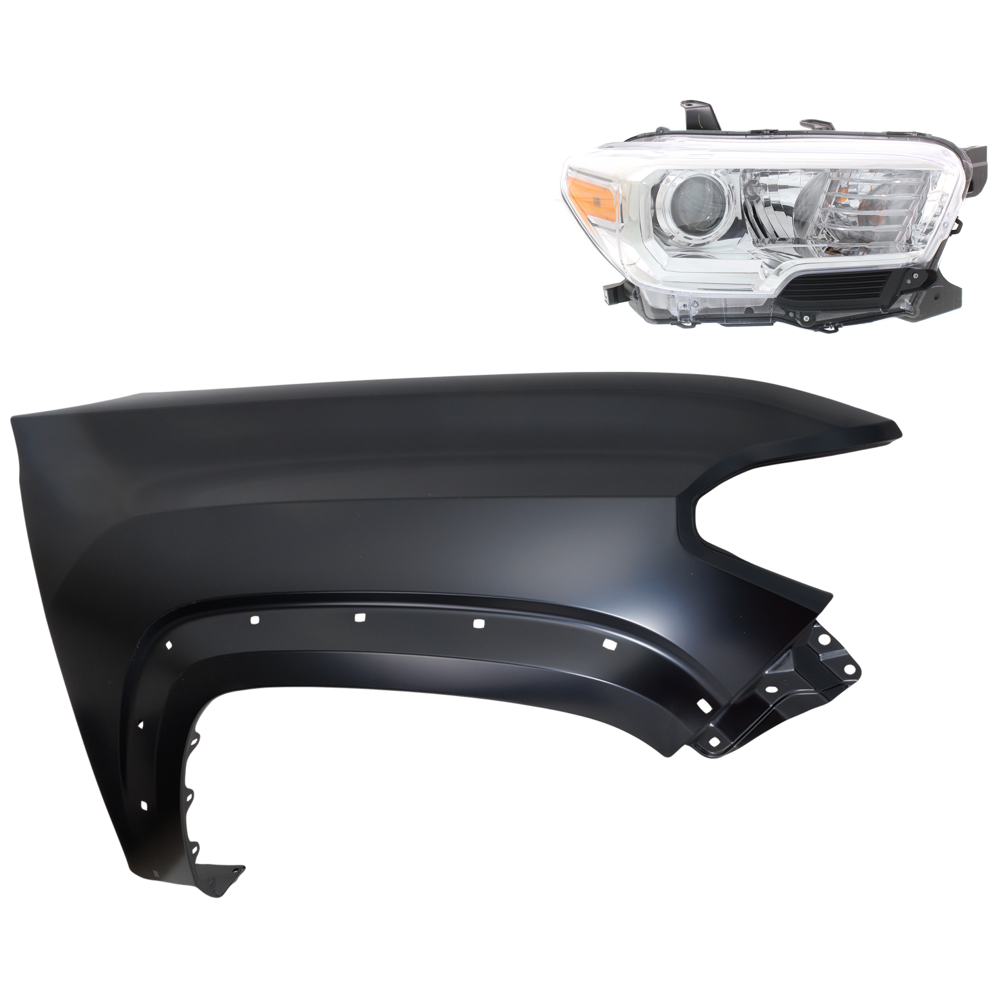 AM TACOMA 16-18 HEAD LAMP RH Assembly Halogen 2 pc Kit with Fender SKU KIT 031323-26704 Partslink TO2503242 TO1241262 OEM 8111004250-5381104120