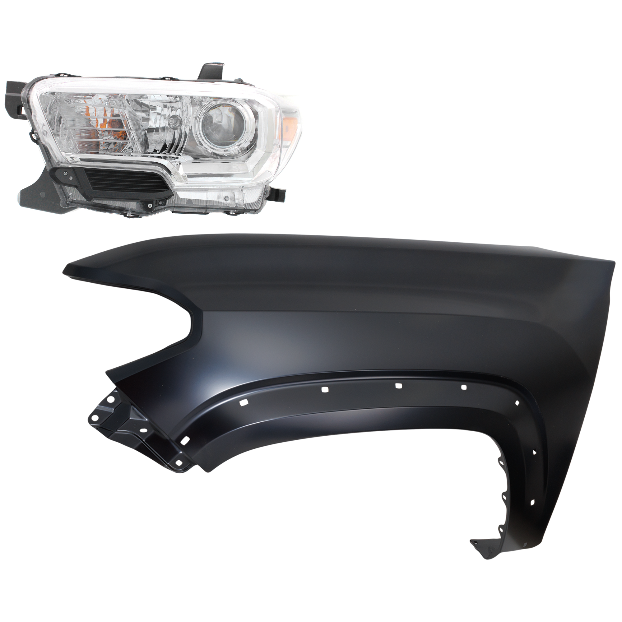 AM TACOMA 16-18 HEAD LAMP LH Assembly Halogen 2 pc Kit with Fender SKU KIT 031323-26705 Partslink TO2502242 TO1240262 OEM 8115004250-5381204120
