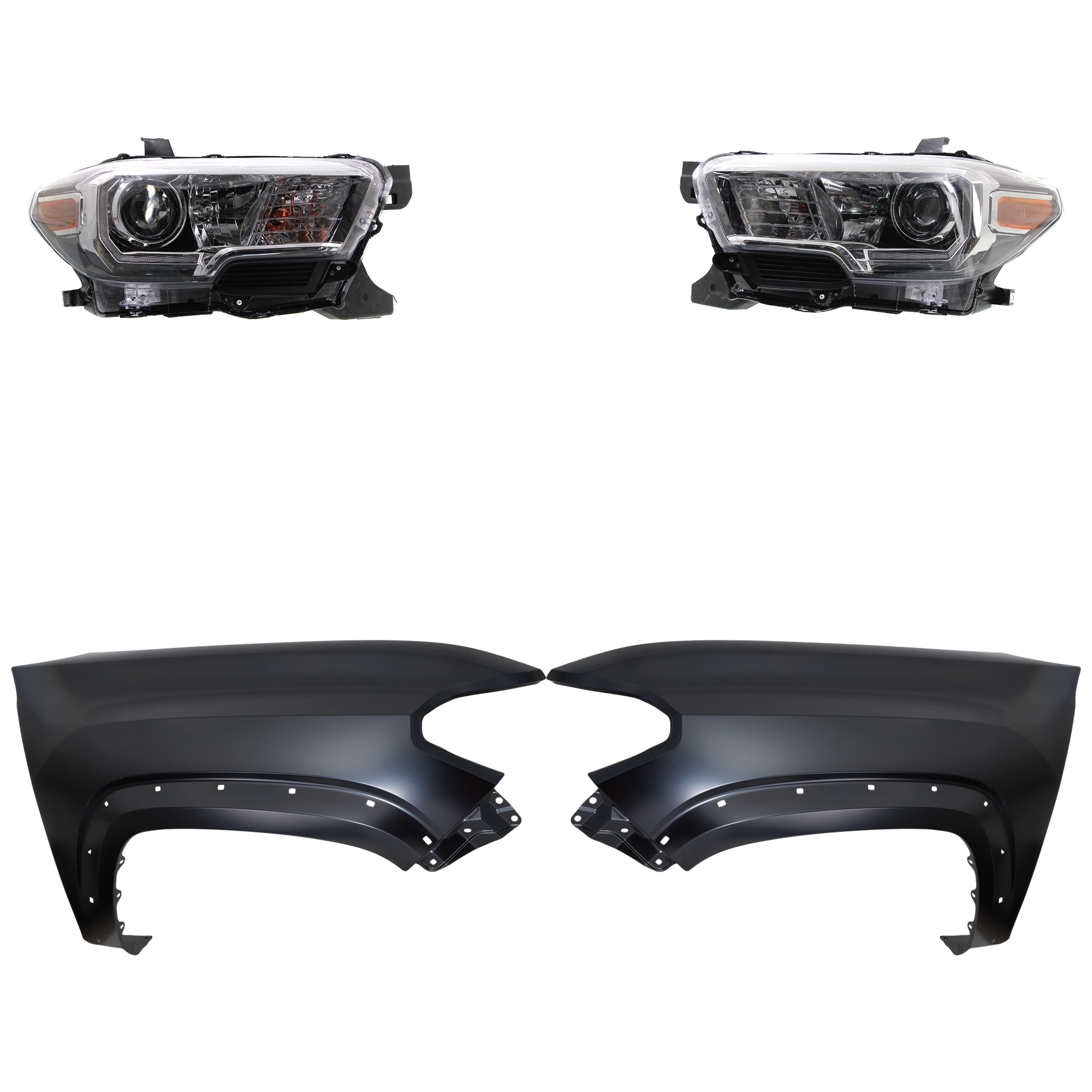 AM TACOMA 16-23 HEAD LAMP RH AND LH Assembly Halogen 4 pc Kit with Fender SKU KIT 031323-26903 Partslink TO2503244 TO2502244 TO1240262 TO1241262 OEM 8111004270-8115004270-53812041