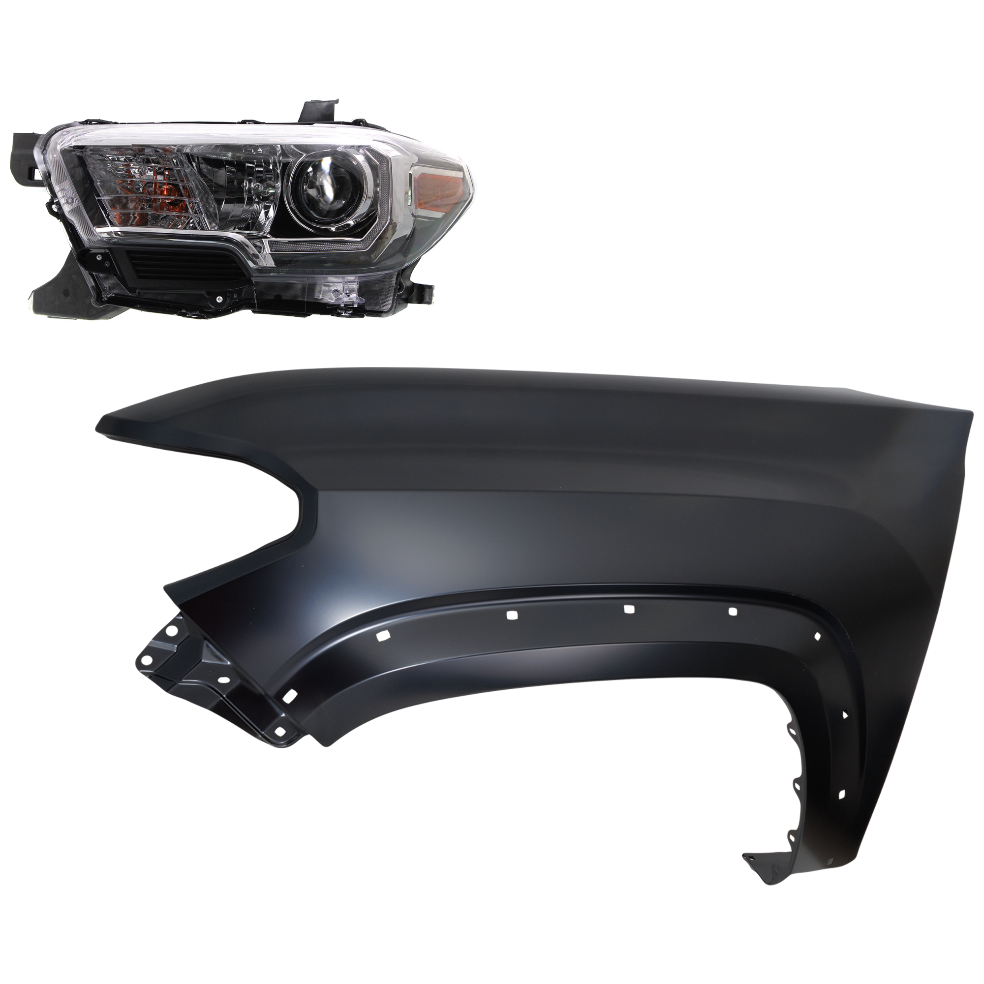 AM TACOMA 16-23 HEAD LAMP LH Assembly Halogen 2 pc Kit with Fender SKU KIT 031323-26905 Partslink TO2502244 TO1240262 OEM 8115004270-5381204120