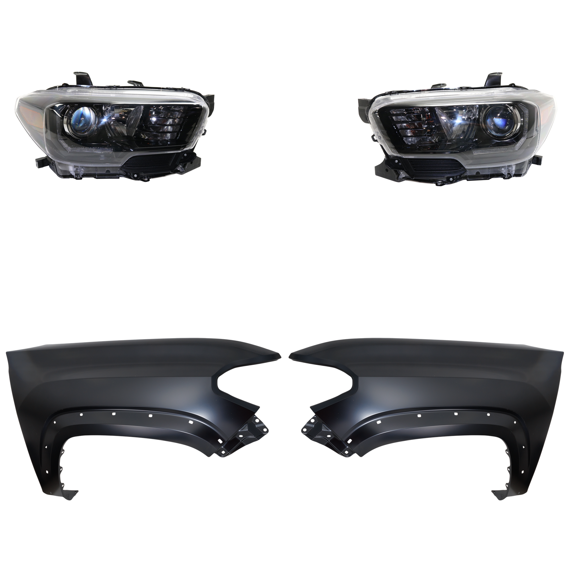 AM TACOMA 17-19 HEAD LAMP RH AND LH Assembly Halogen 4 pc Kit with Fender SKU KIT 031323-27003 Partslink TO2503254 TO2502254 TO1240262 TO1241262 OEM 8111004280-8115004280-53812041