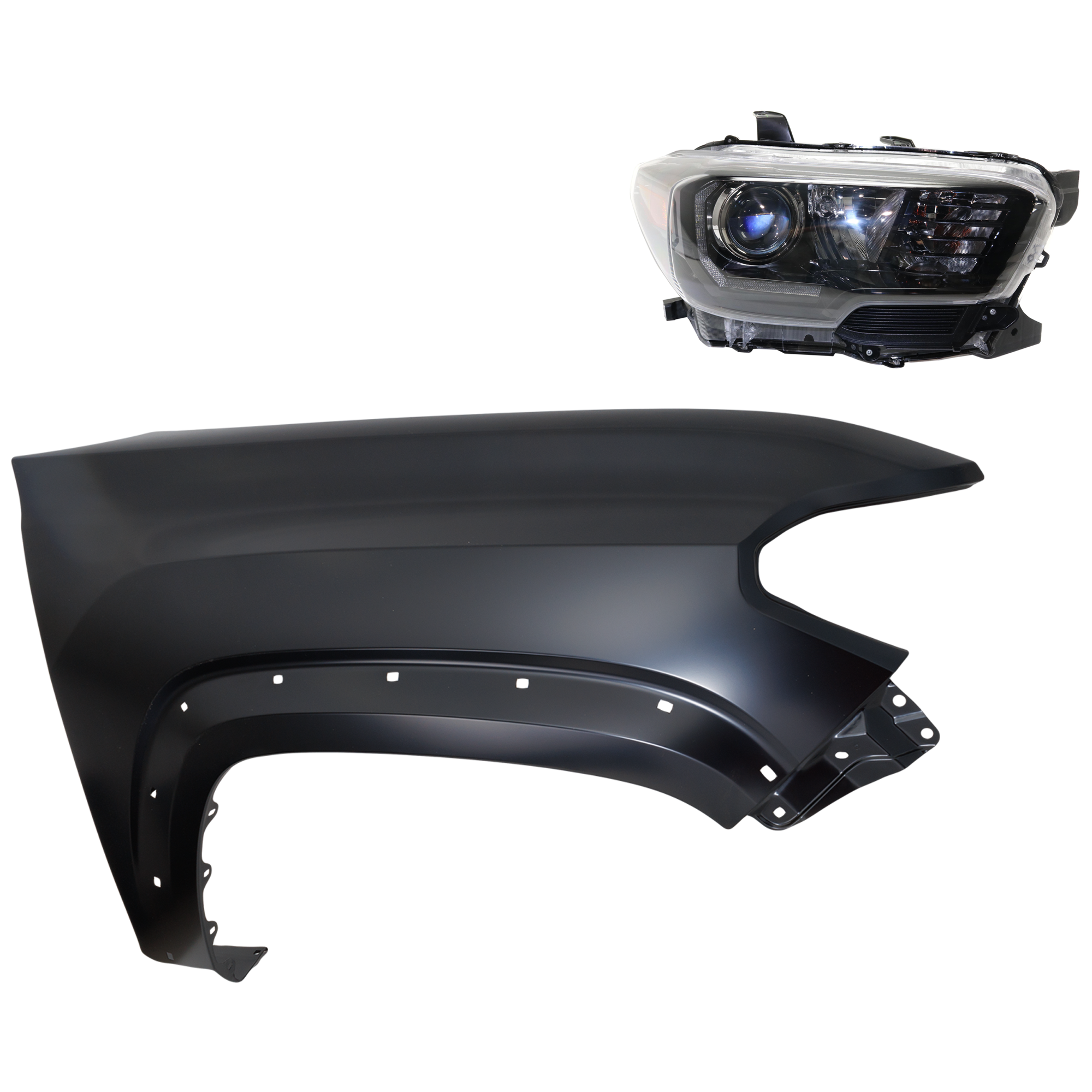 AM TACOMA 17-19 HEAD LAMP RH Assembly Halogen 2 pc Kit with Fender SKU KIT 031323-27004 Partslink TO2503254 TO1241262 OEM 8111004280-5381104120