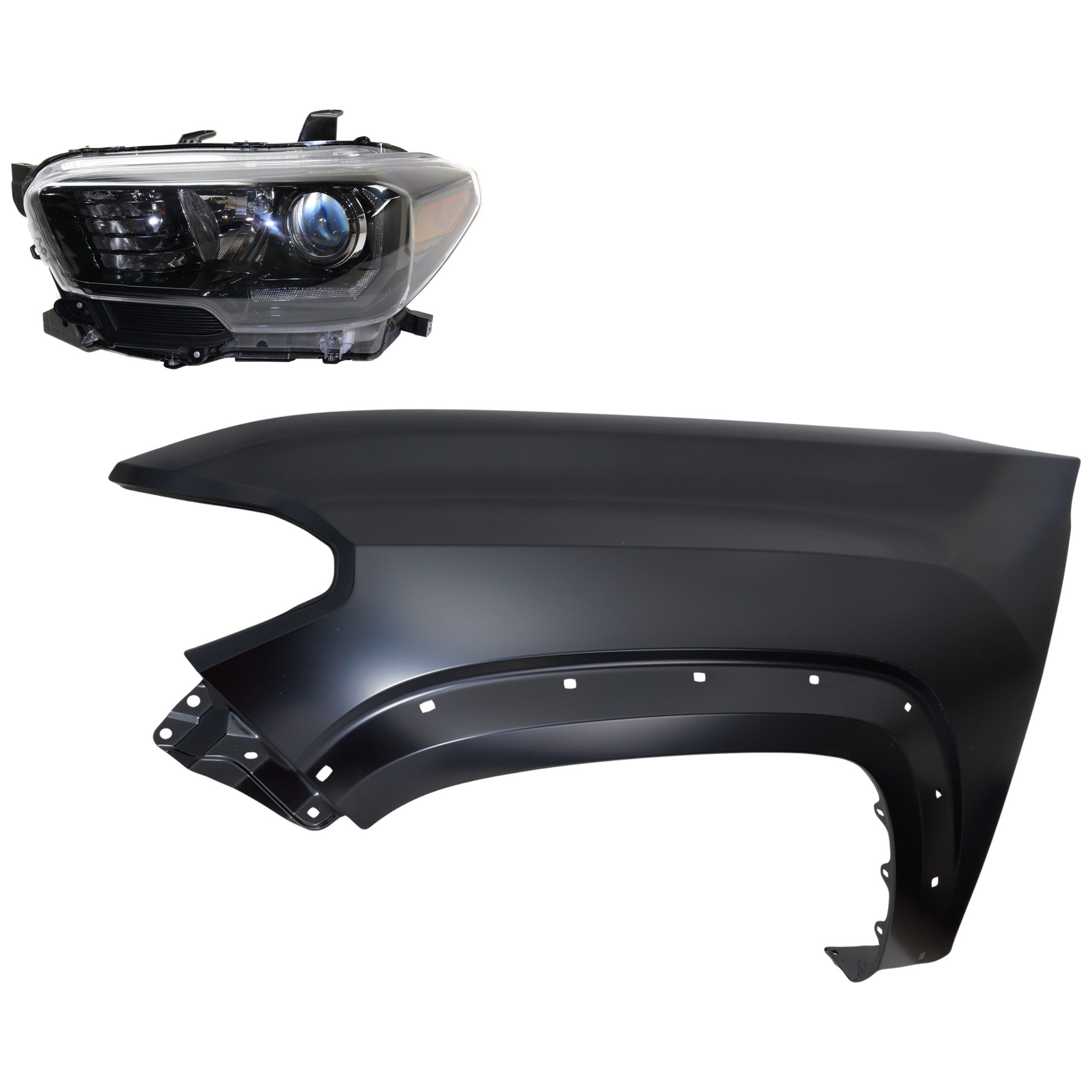 AM TACOMA 17-19 HEAD LAMP LH Assembly Halogen 2 pc Kit with Fender SKU KIT 031323-27005 Partslink TO2502254 TO1240262 OEM 8115004280-5381204120