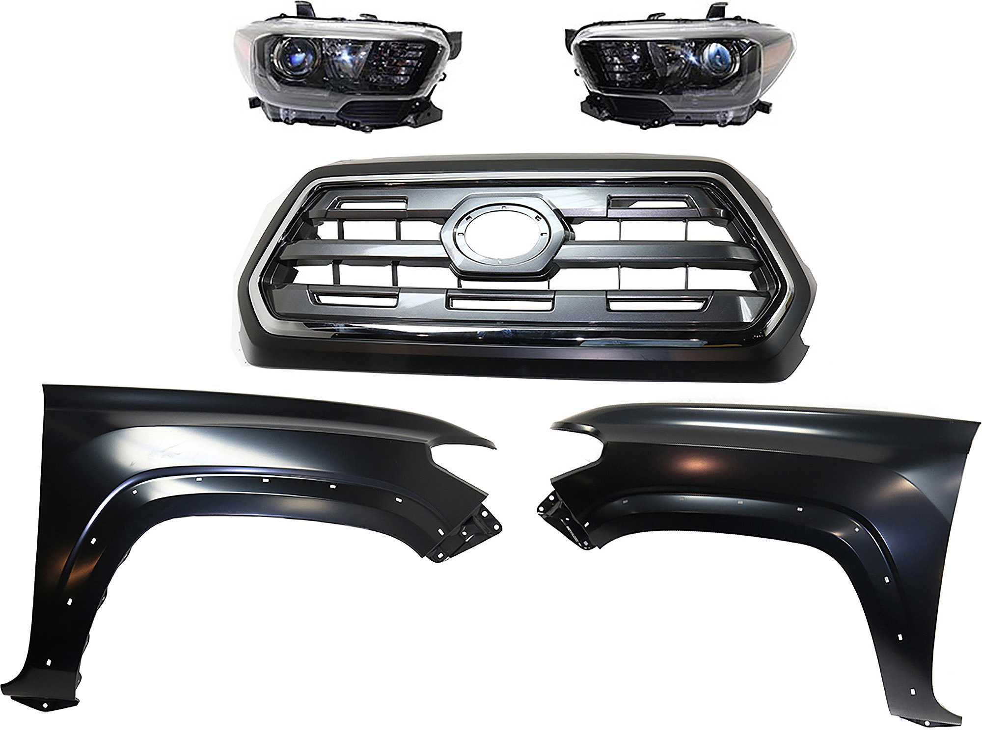 AM TACOMA 17-17 HEAD LAMP RH AND LH Assembly Halogen 5 pc Kit with Fender and Grille Assembly SKU KIT 031323-270 Partslink TO2502254 TO2503254 TO1241262 TO1240262 TO1200409 OEM 8111004280-8115004280-53811041