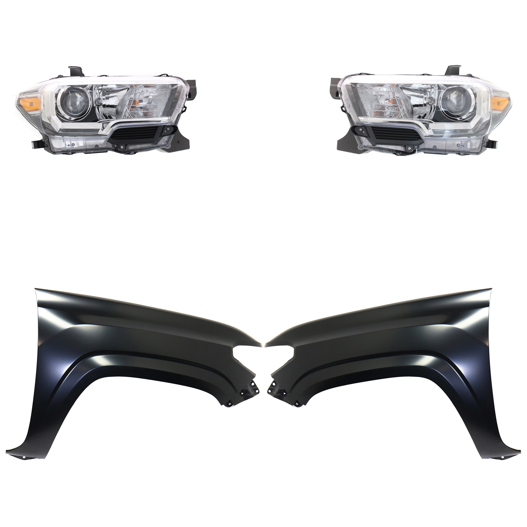AM TACOMA 16-17 HEAD LAMP RH AND LH Assembly Halogen 4 pc Kit with Fender SKU KIT 031323-27103 Partslink TO2503243 TO2502243 TO1240261 TO1241261 OEM 8111004260-8115004260-53812041