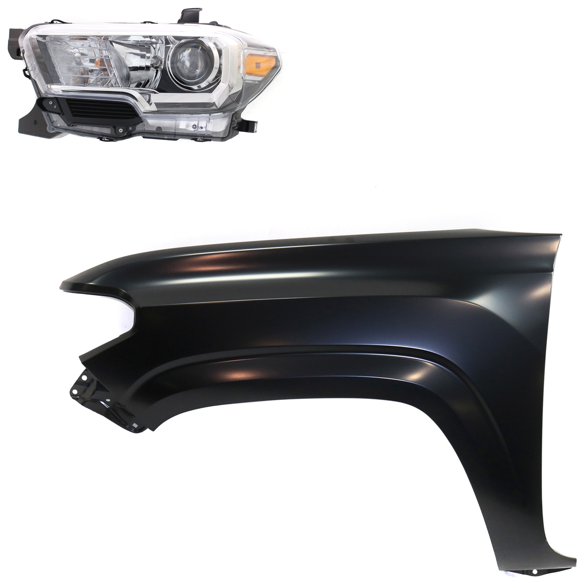 AM TACOMA 16-17 HEAD LAMP LH Assembly Halogen 2 pc Kit with Fender SKU KIT 031323-27105 Partslink TO2502243 TO1240261 OEM 8115004260-5381204110