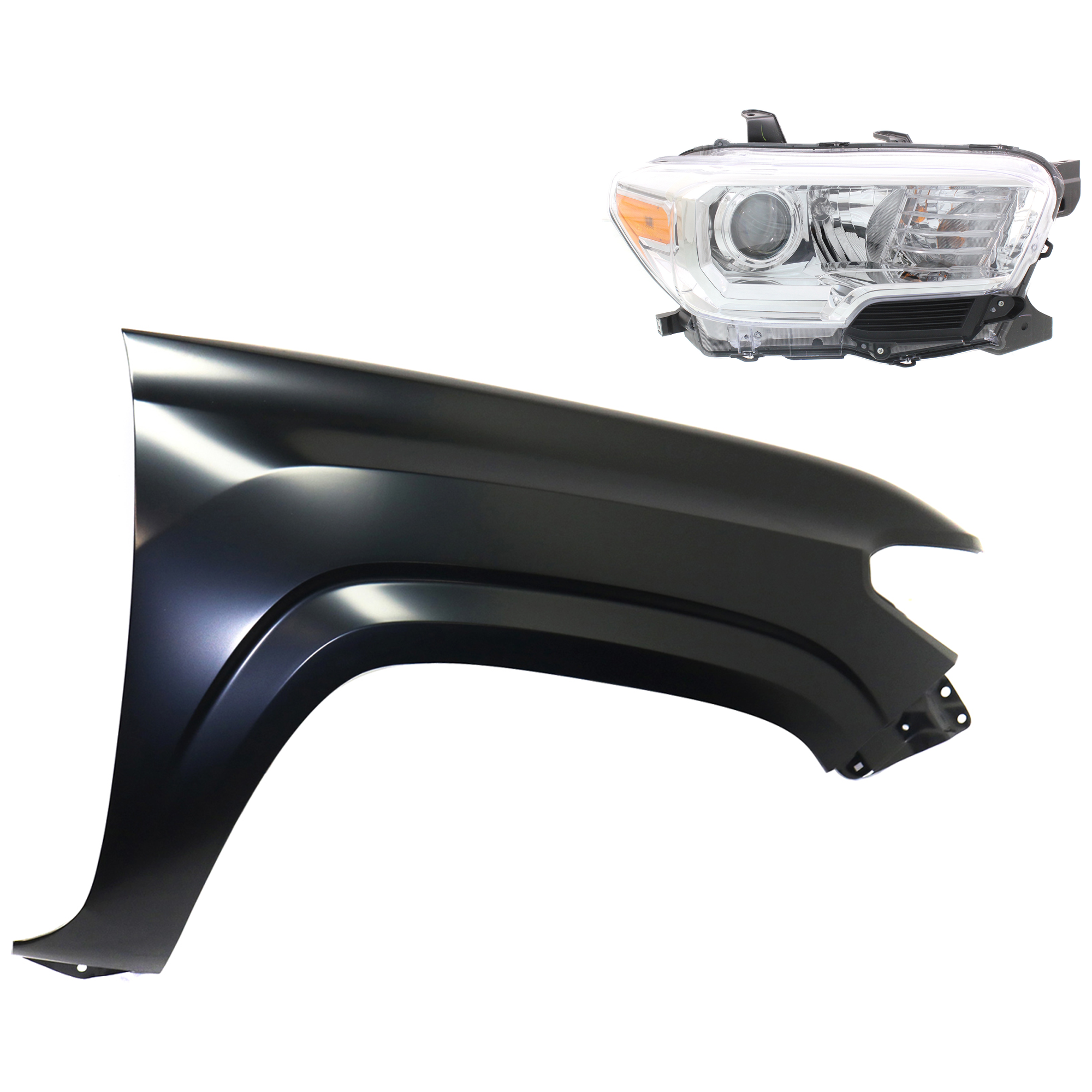 AM TACOMA 16-18 HEAD LAMP RH Assembly Halogen 2 pc Kit with Fender SKU KIT 031323-27204 Partslink TO2503242 TO1241261 OEM 8111004250-5381104110