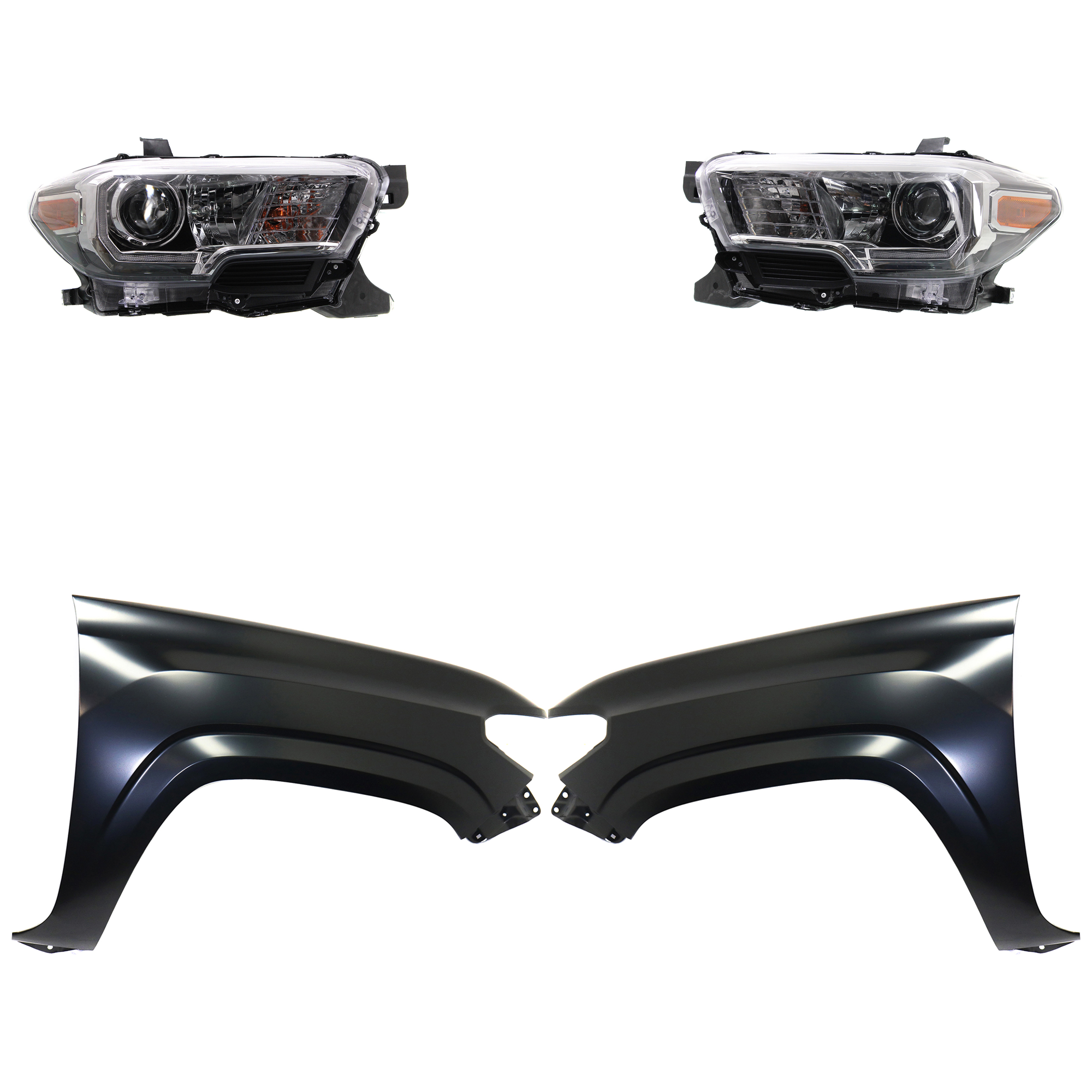 AM TACOMA 16-23 HEAD LAMP RH AND LH Assembly Halogen 4 pc Kit with Fender SKU KIT 031323-27303 Partslink TO2503244 TO2502244 TO1240261 TO1241261 OEM 8111004270-8115004270-53812041