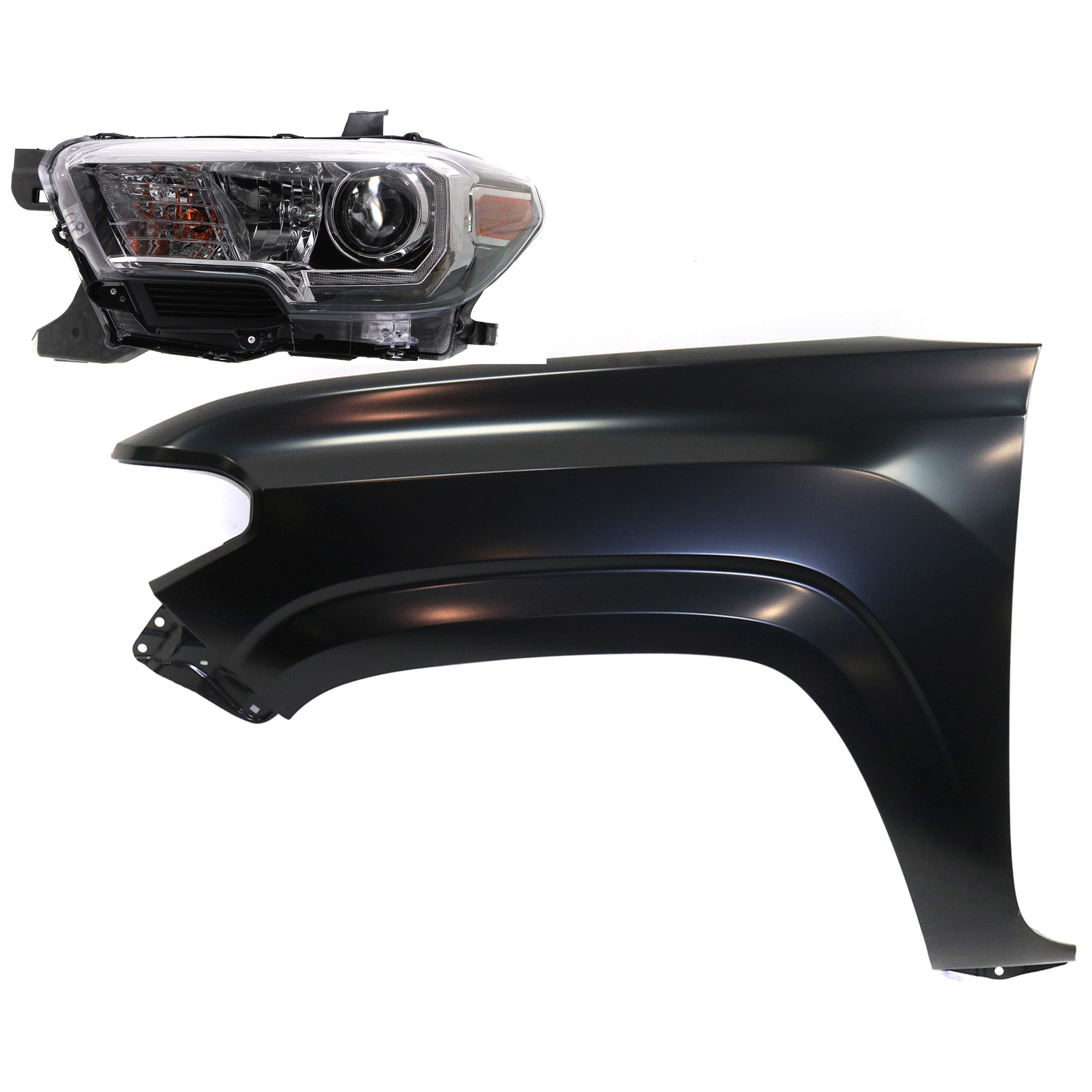 AM TACOMA 16-23 HEAD LAMP LH Assembly Halogen 2 pc Kit with Fender SKU KIT 031323-27305 Partslink TO2502244 TO1240261 OEM 8115004270-5381204110