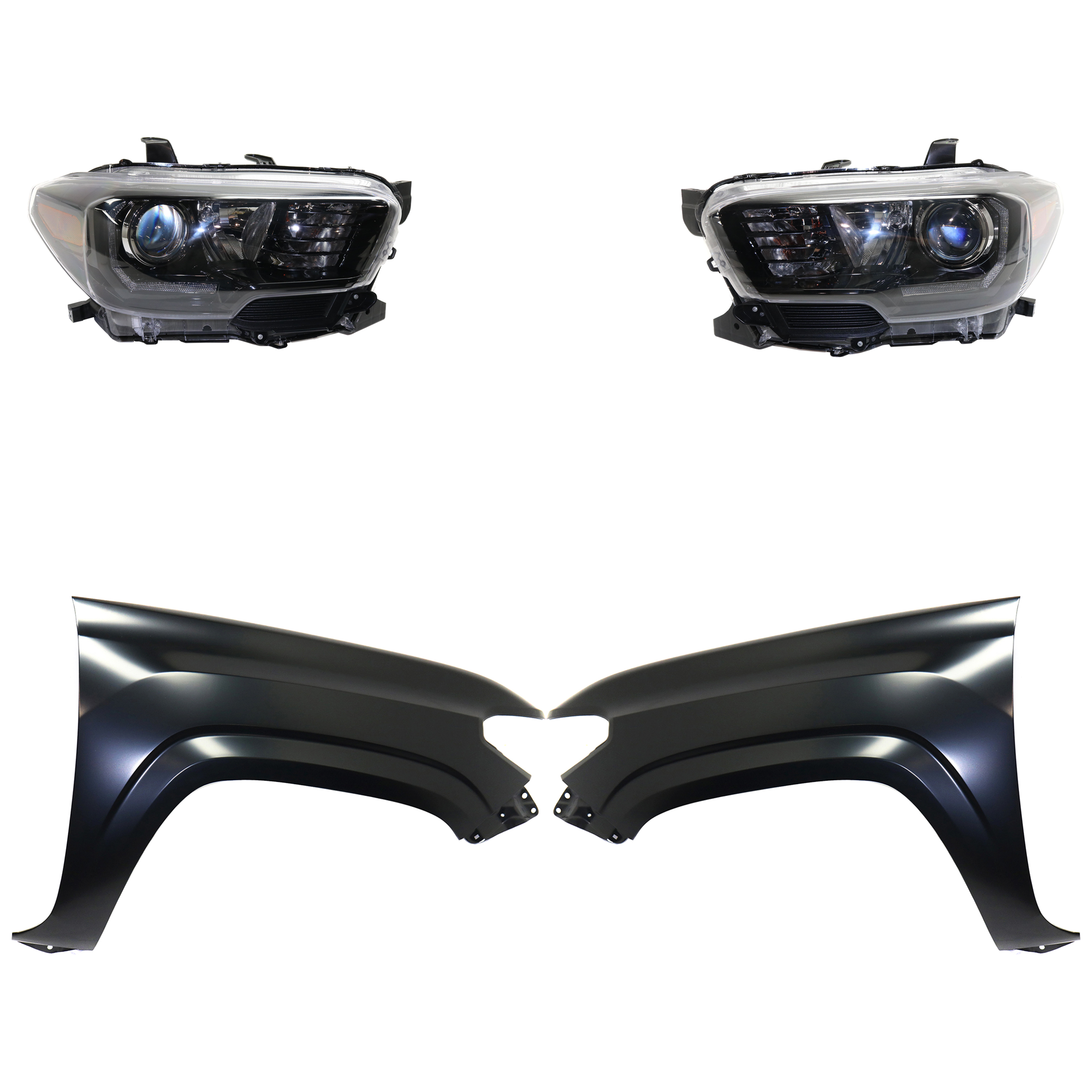 AM TACOMA 17-19 HEAD LAMP RH AND LH Assembly Halogen 4 pc Kit with Fenders SKU KIT 031323-27403 Partslink TO2503254 TO2502254 TO1240261 TO1241261 OEM 8111004280-8115004280-53812041