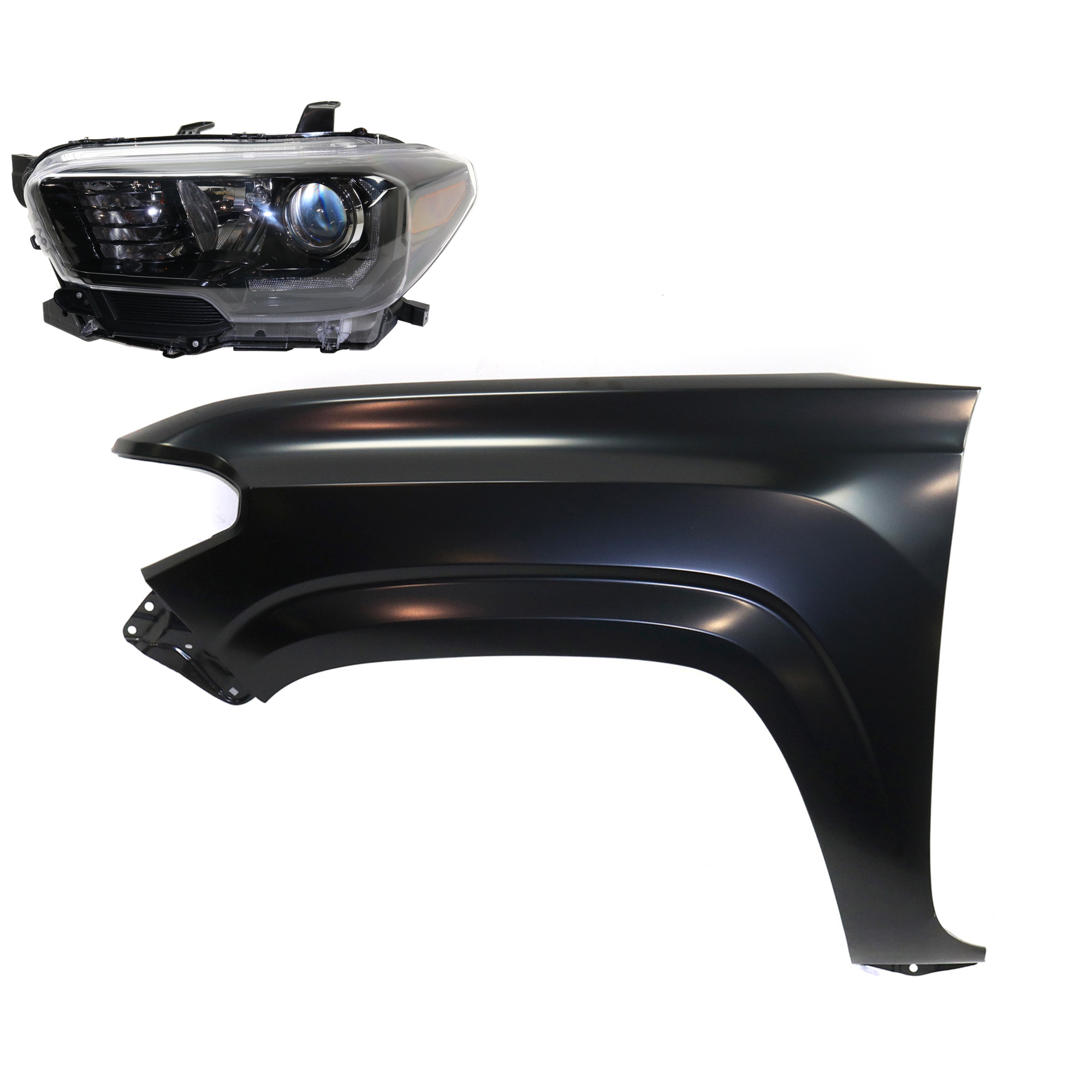 AM TACOMA 17-19 HEAD LAMP LH Assembly Halogen 2 pc Kit with Fender SKU KIT 031323-27405 Partslink TO2502254 TO1240261 OEM 8115004280-5381204110