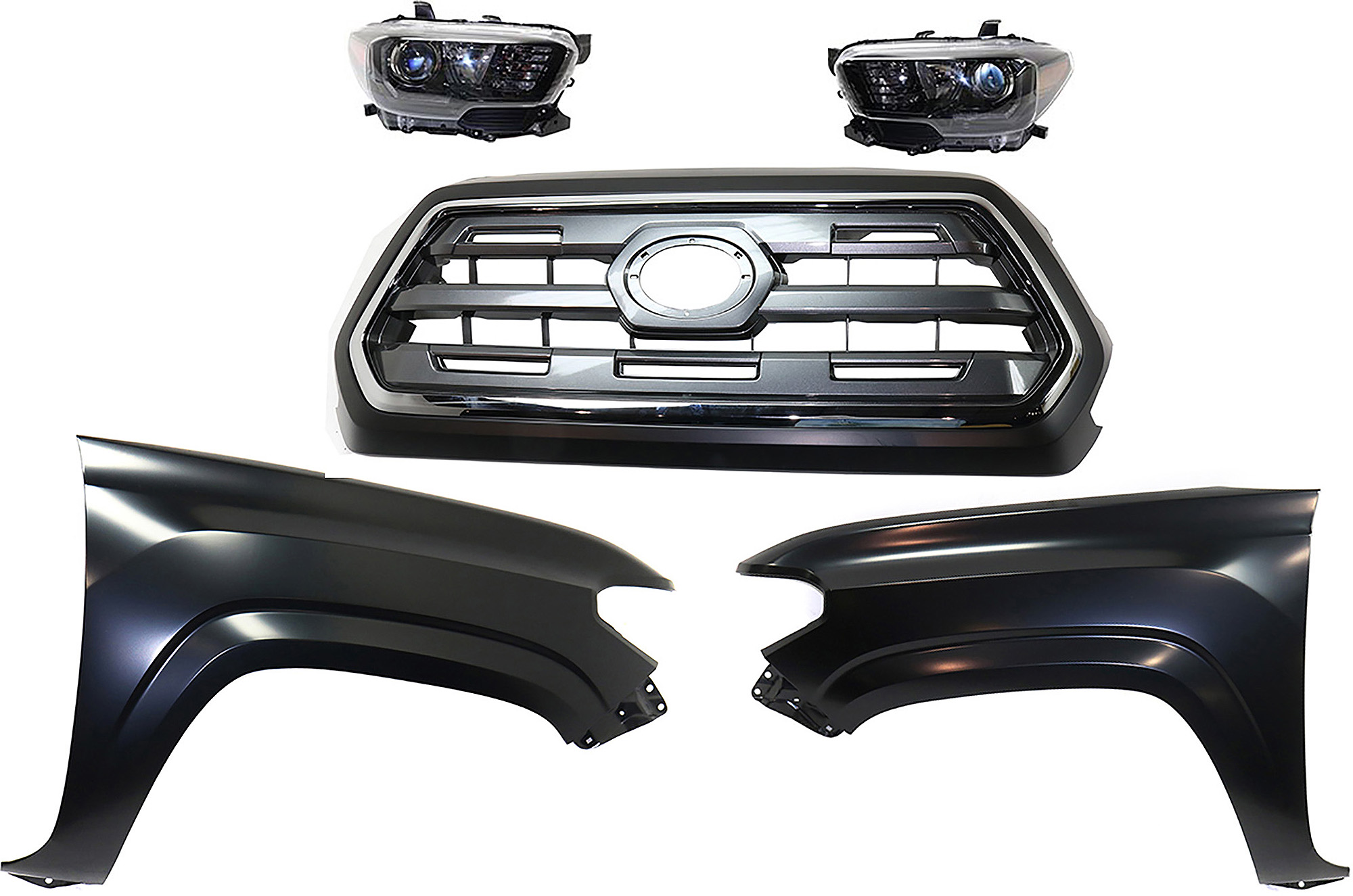 AM TACOMA 17-17 HEAD LAMP RH AND LH Assembly Halogen 5 pc Kit with Fenders and Grille Assembly SKU KIT 031323-274 Partslink TO2502254 TO2503254 TO1241261 TO1240261 TO1200409 OEM 8111004280-8115004280-53811041