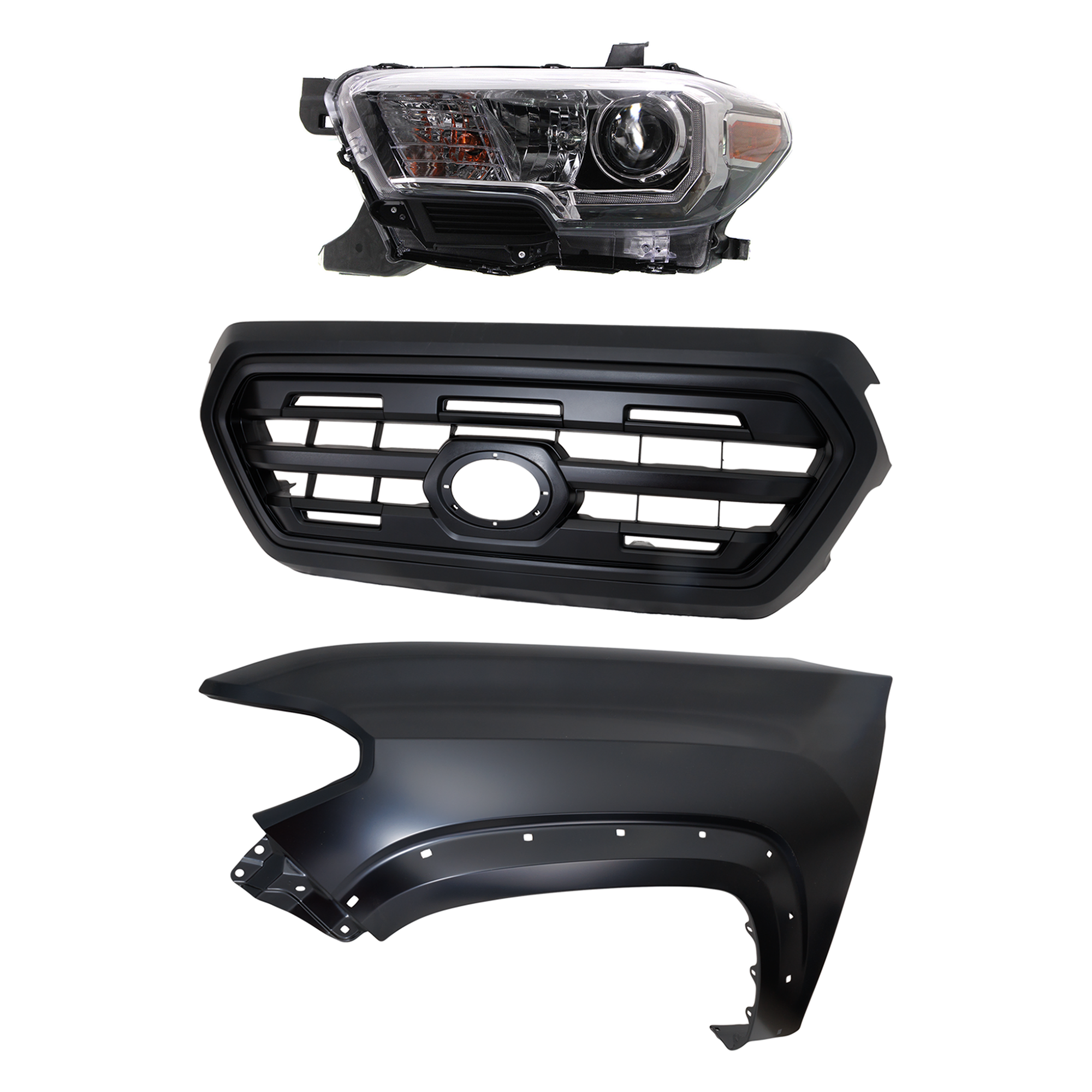 AM TACOMA 16-17 HEAD LAMP LH Assembly Halogen 3 pc Kit with Fender and Grille Assembly SKU KIT 031323-27702 Partslink TO2502244 TO1240262 TO1200407 OEM 8115004270-5381204120-53100045