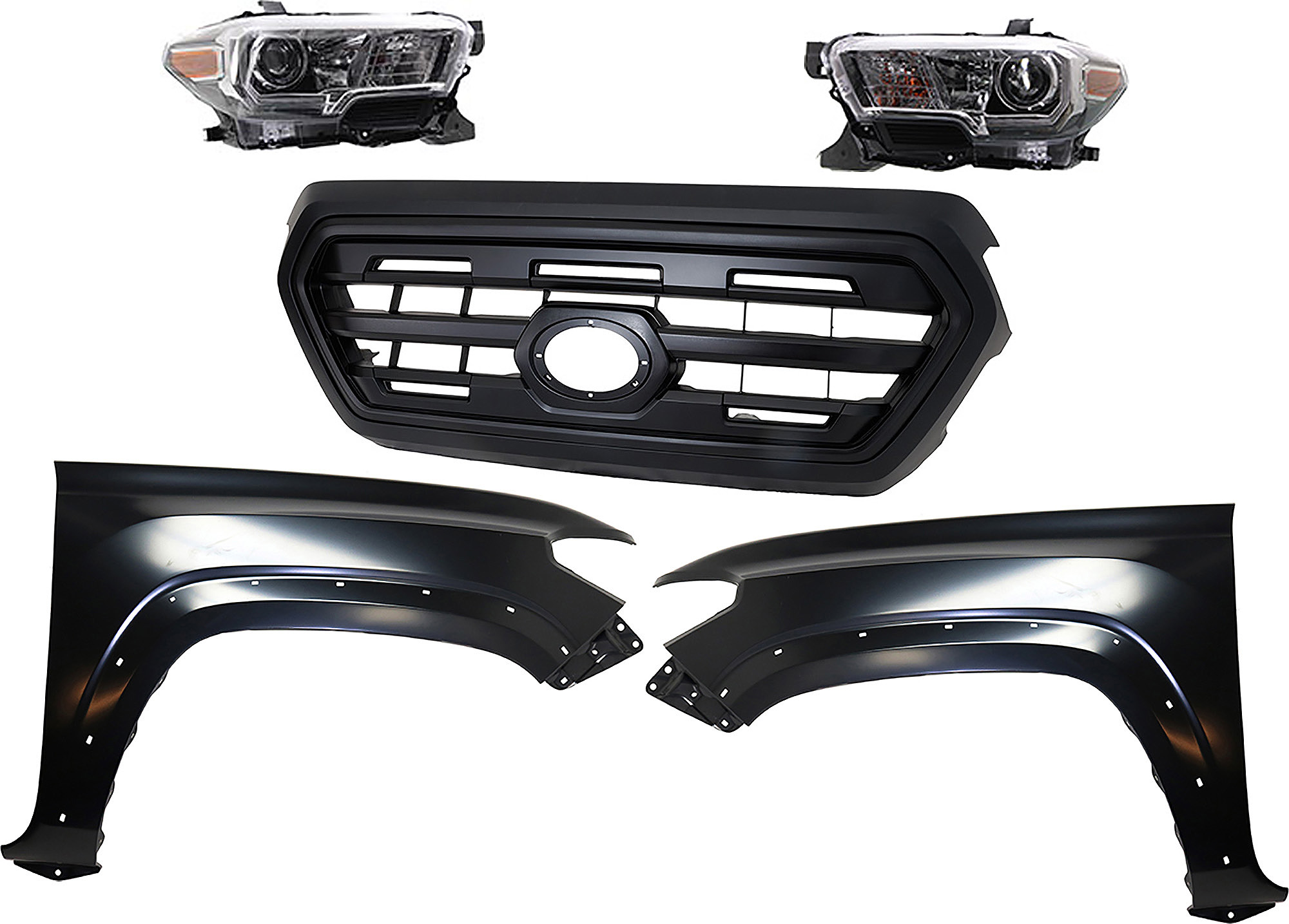 AM TACOMA 16-17 HEAD LAMP RH AND LH Assembly Halogen 5 pc Kit with Fender and Grille Assembly SKU KIT 031323-277 Partslink TO2502244 TO2503244 TO1241262 TO1240262 TO1200407 OEM 8111004270-8115004270-53811041