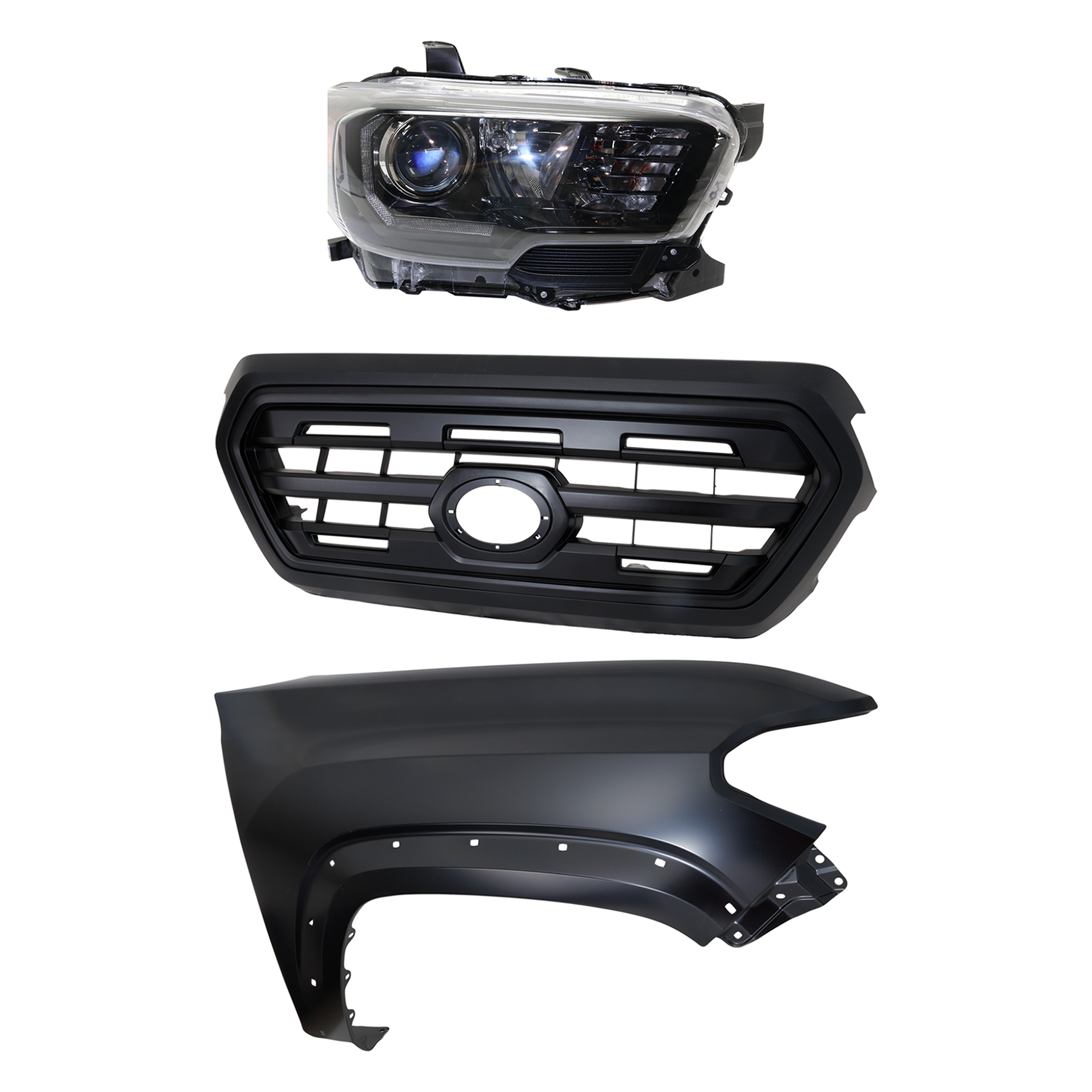 AM TACOMA 17-17 HEAD LAMP RH Assembly Halogen 3 pc Kit with Fender and Grille Assembly SKU KIT 031323-27801 Partslink TO2503254 TO1241262 TO1200407 OEM 8111004280-5381104120-53100045