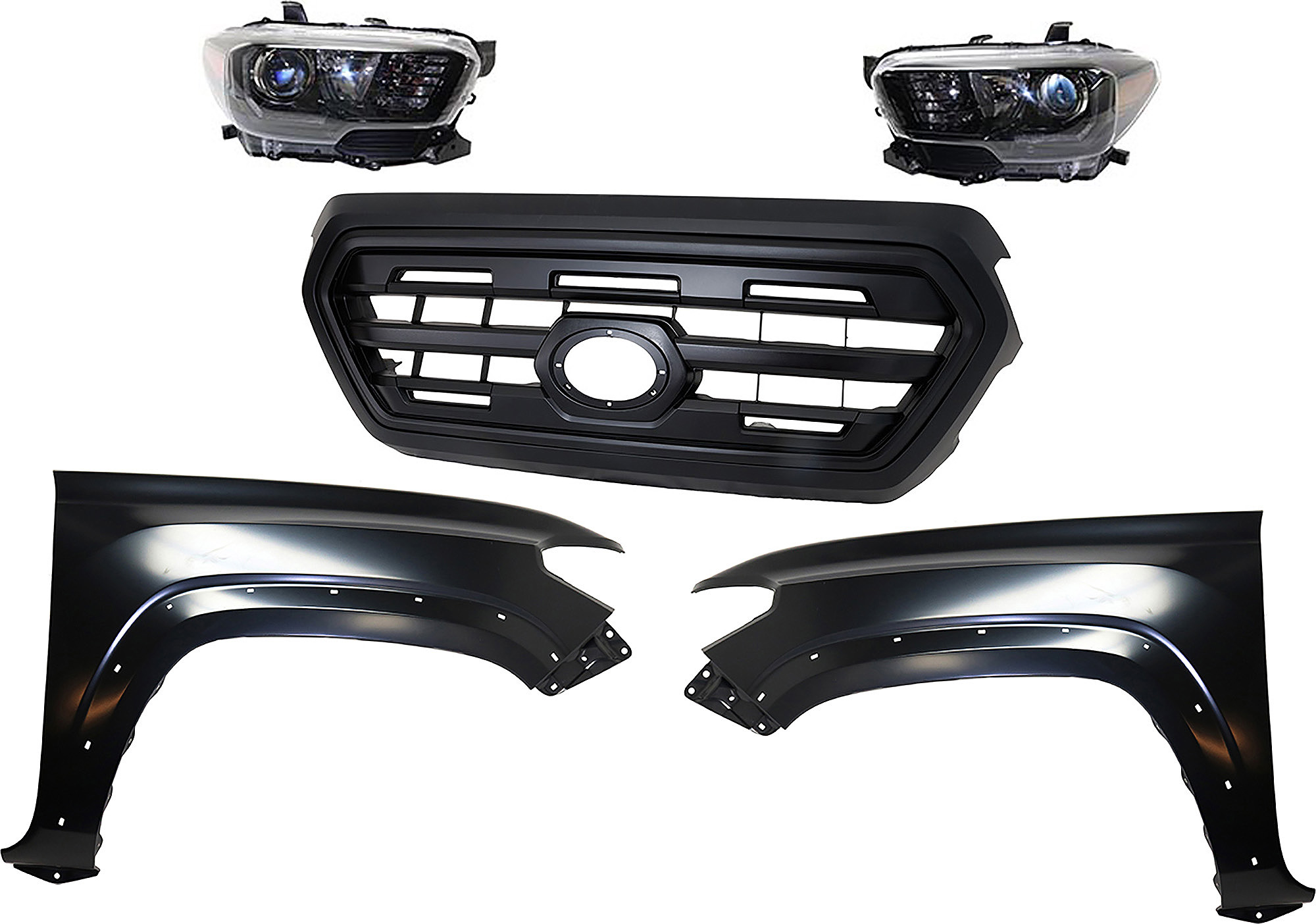 AM TACOMA 17-17 HEAD LAMP RH AND LH Assembly Halogen 5 pc Kit with Fender and Grille Assembly SKU KIT 031323-278 Partslink TO2502254 TO2503254 TO1241262 TO1240262 TO1200407 OEM 8111004280-8115004280-53811041