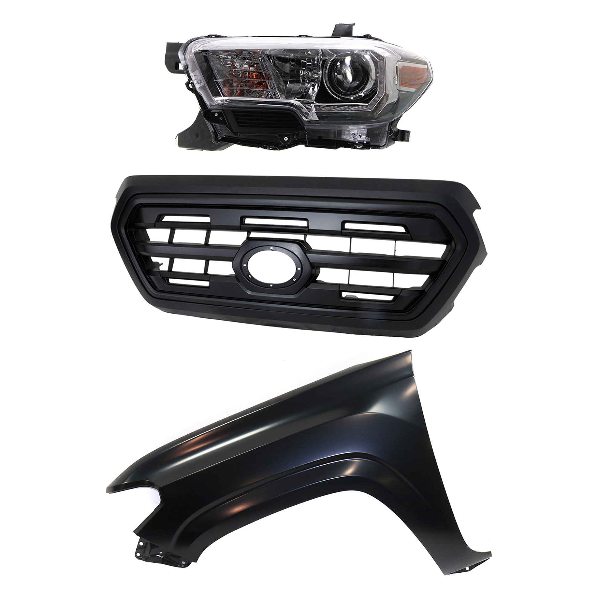 AM TACOMA 16-17 HEAD LAMP LH Assembly Halogen 3 pc Kit with Fender and Grille Assembly SKU KIT 031323-28202 Partslink TO2502244 TO1240261 TO1200407 OEM 8115004270-5381204110-53100045