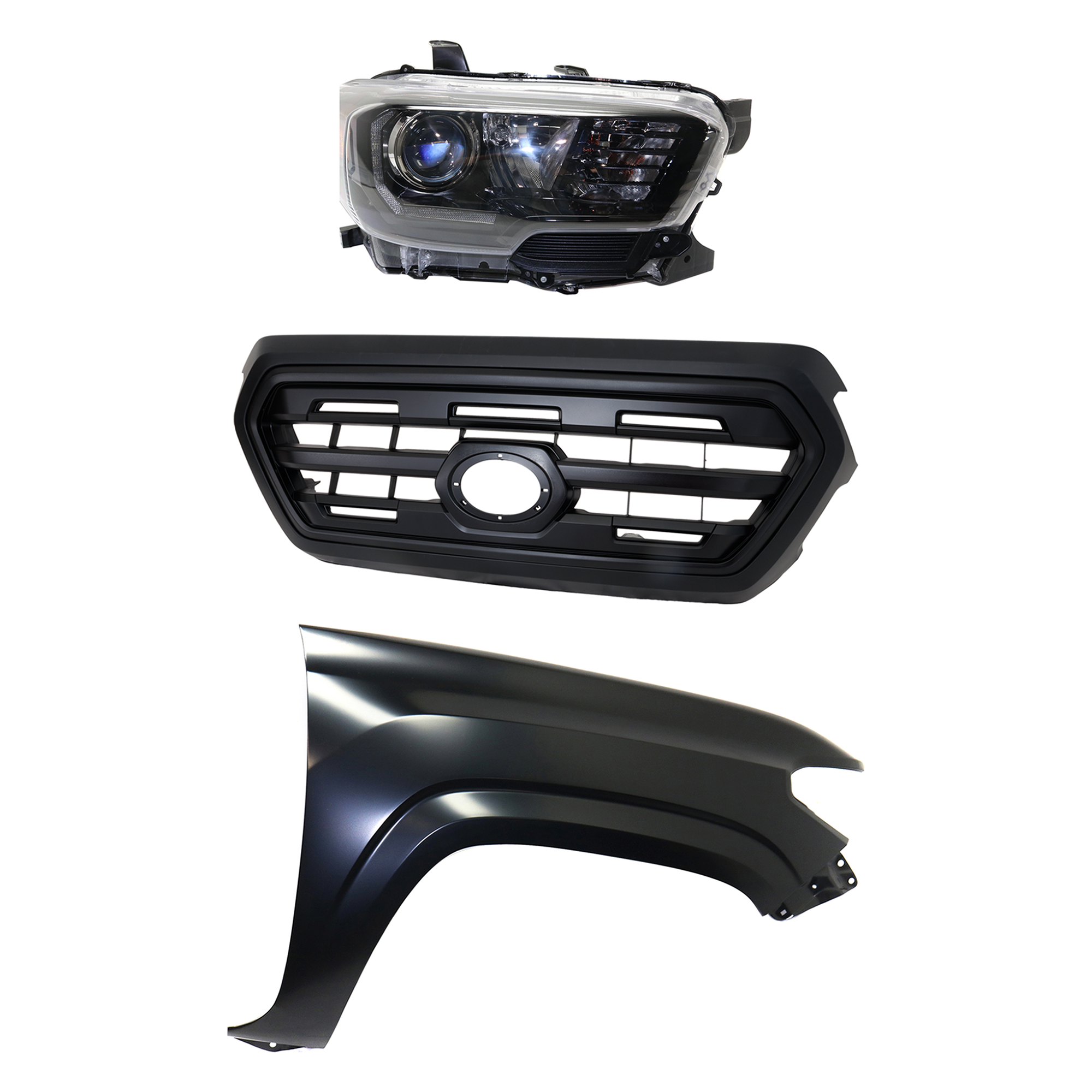 AM TACOMA 17-17 HEAD LAMP RH Assembly Halogen 3 pc Kit with Fender and Grille Assembly SKU KIT 031323-28301 Partslink TO2503254 TO1241261 TO1200407 OEM 8111004280-5381104110-53100045