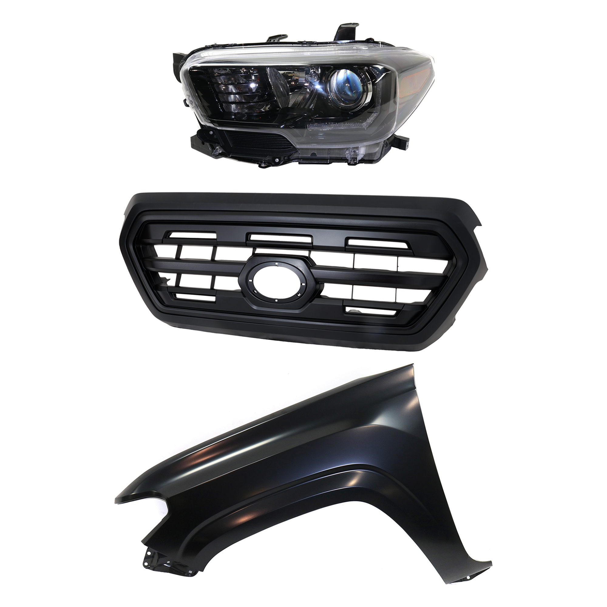 AM TACOMA 17-17 HEAD LAMP LH Assembly Halogen 3 pc Kit with Fender and Grille Assembly SKU KIT 031323-28302 Partslink TO2502254 TO1240261 TO1200407 OEM 8115004280-5381204110-53100045