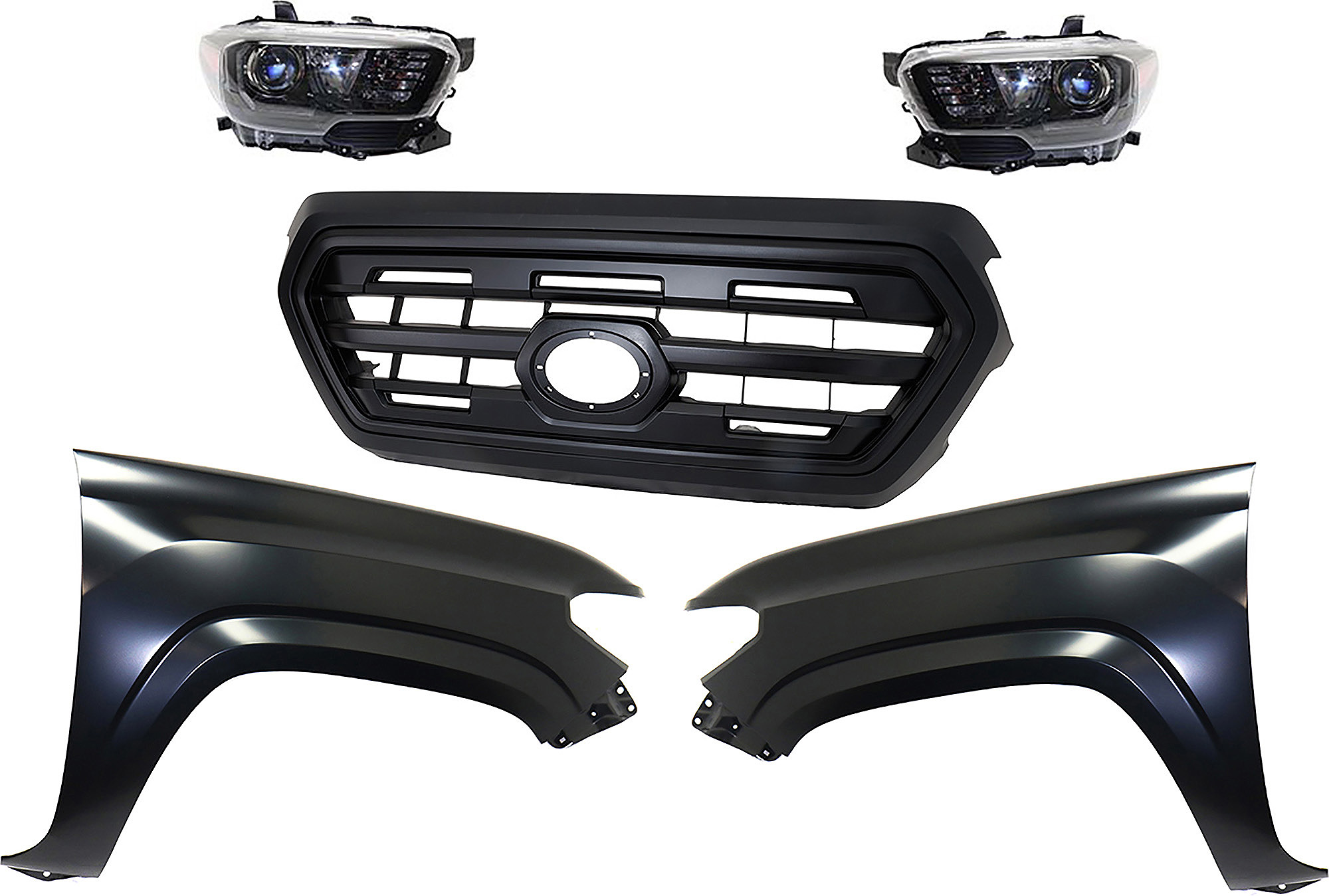 AM TACOMA 17-17 HEAD LAMP RH AND LH Assembly Halogen 5 pc Kit with Fenders and Grille Assembly SKU KIT 031323-283 Partslink TO2502254 TO2503254 TO1241261 TO1240261 TO1200407 OEM 8111004280-8115004280-53811041