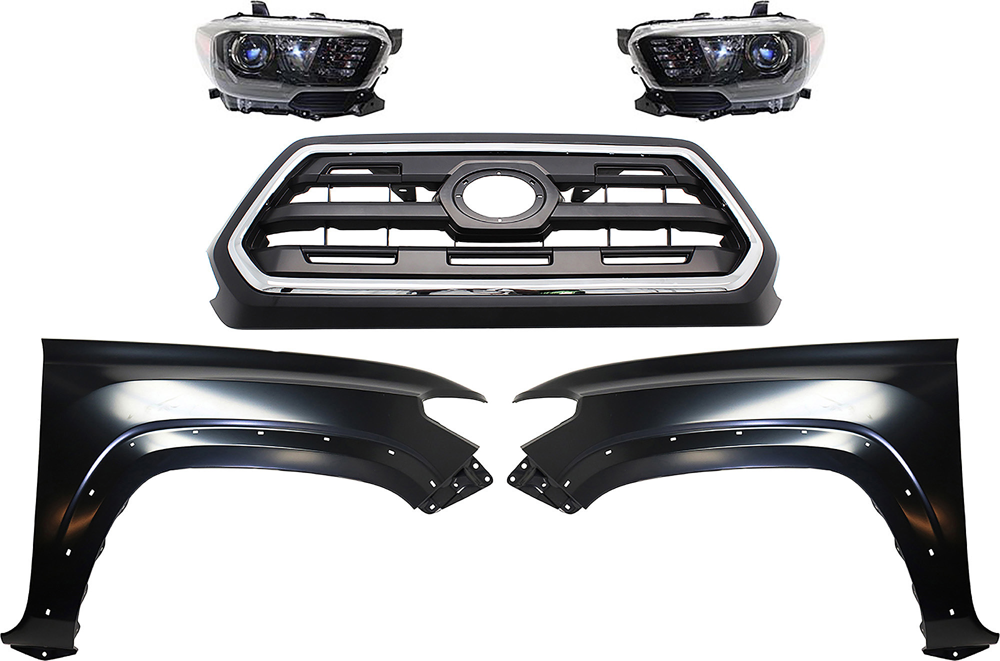 AM TACOMA 17-17 HEAD LAMP RH AND LH Assembly Halogen 5 pc Kit with Fender and Grille Assembly SKU KIT 031323-287 Partslink TO2503254 TO2502254 TO1241262 TO1240262 TO1200408 OEM 8111004280-8115004280-53811041