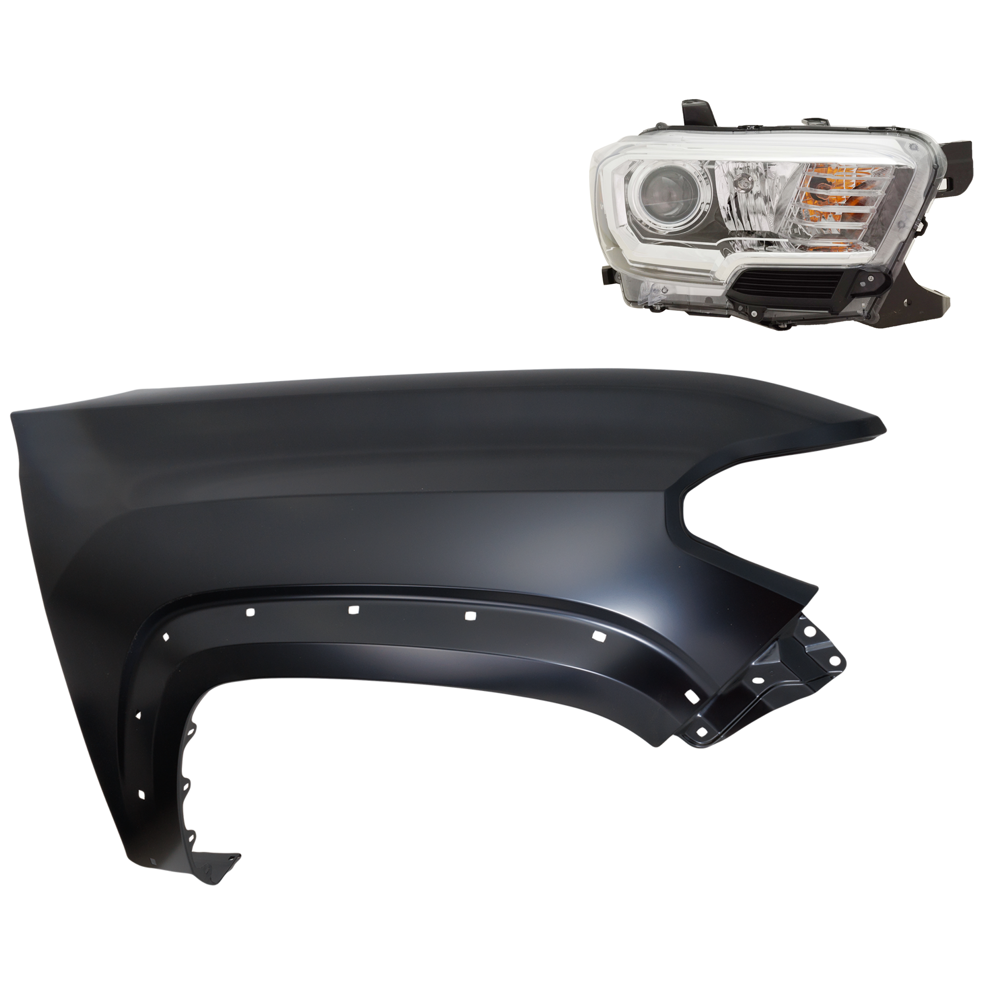 AM TACOMA 18-18 HEAD LAMP RH Assembly Halogen 2 pc Kit with Fender SKU KIT 031323-30204 Partslink TO2503266 TO1241262 OEM 8111004261-5381104120