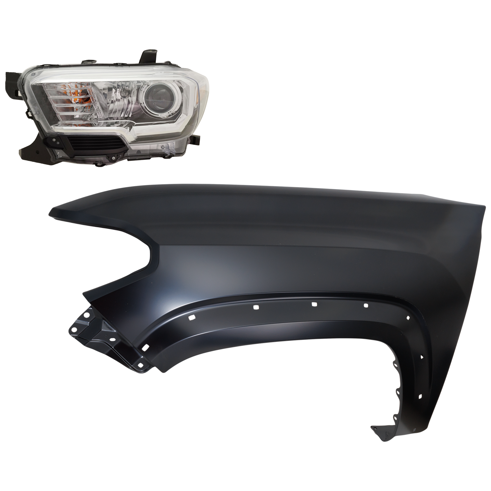 AM TACOMA 18-18 HEAD LAMP LH Assembly Halogen 2 pc Kit with Fender SKU KIT 031323-30205 Partslink TO2502266 TO1240262 OEM 8115004261-5381204120