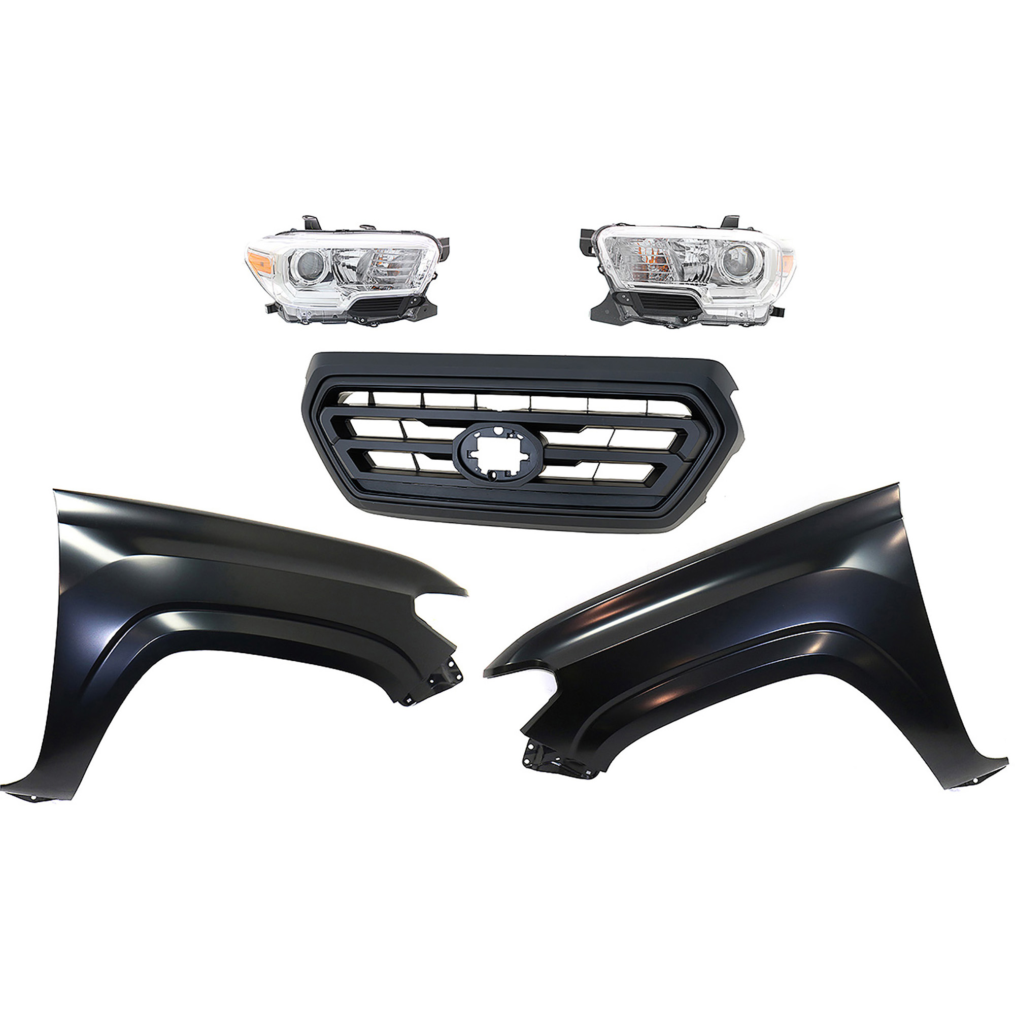 AM TACOMA 18-18 HEAD LAMP RH AND LH Assembly Halogen 5 pc Kit with Fenders and Grille Assembly SKU KIT 031323-303 Partslink TO2502242 TO2503242 TO1241261 TO1240261 TO1200478 OEM 8111004250-8115004250-53811041