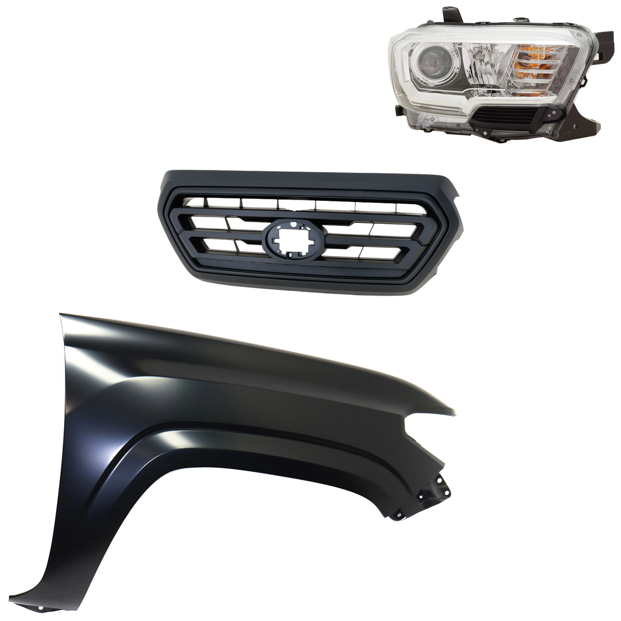 AM TACOMA 18-18 HEAD LAMP RH Assembly Halogen 3 pc Kit with Fender and Grille Assembly SKU KIT 031323-30401 Partslink TO2503266 TO1241261 TO1200478 OEM 8111004261-5381104110-53101040
