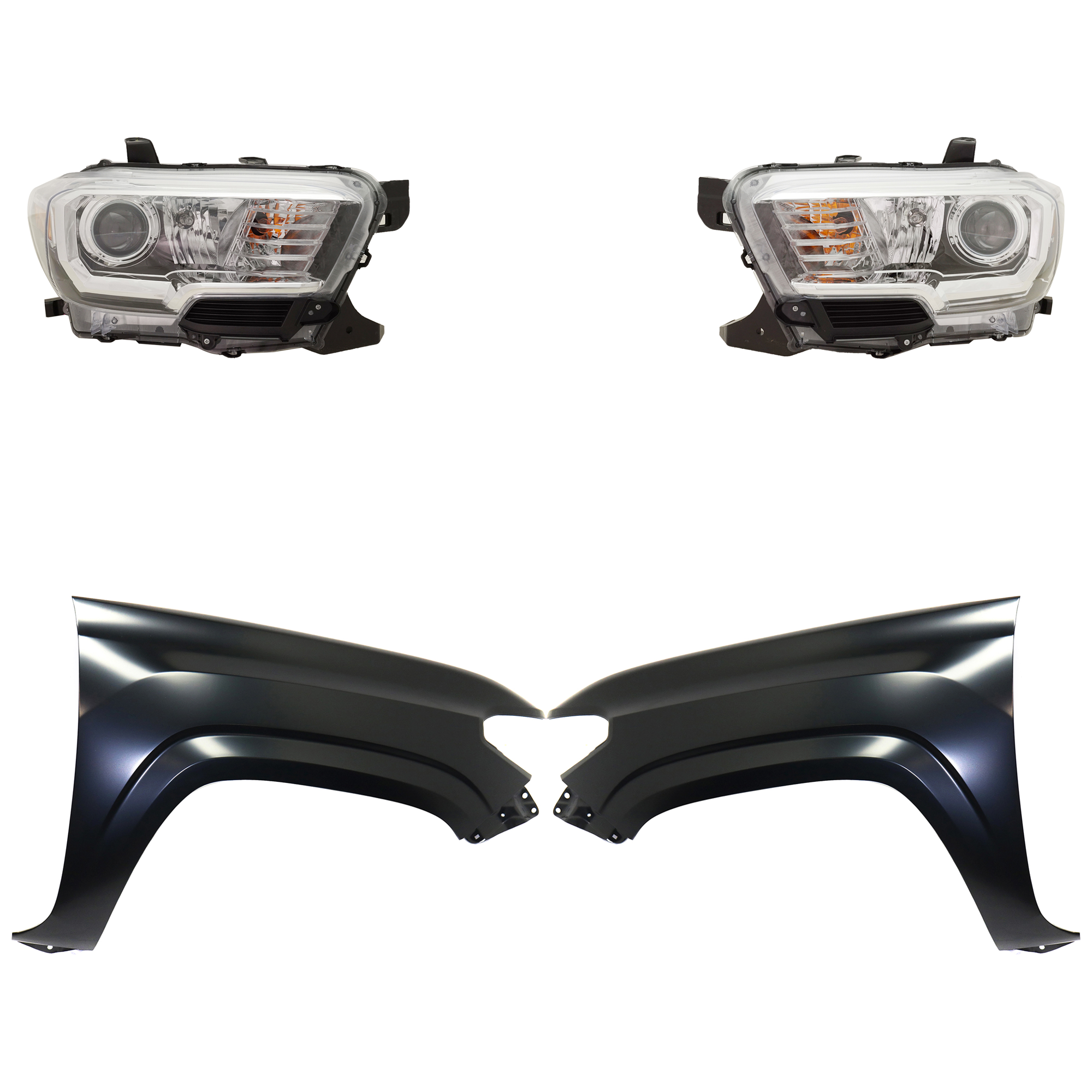 AM TACOMA 18-18 HEAD LAMP RH AND LH Assembly Halogen 4 pc Kit with Fenders SKU KIT 031323-30403 Partslink TO2503266 TO2502266 TO1240261 TO1241261 OEM 8111004261-8115004261-53812041