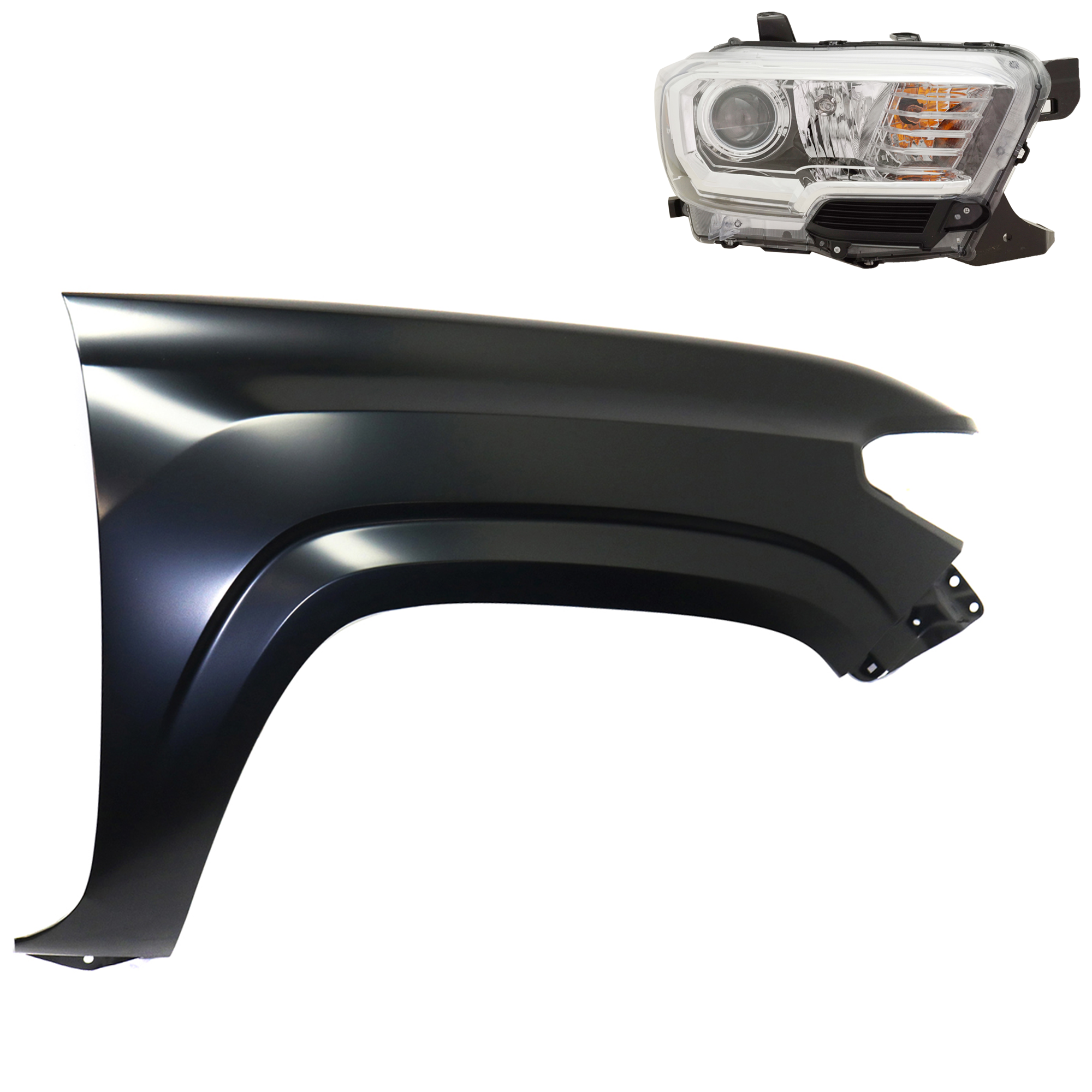 AM TACOMA 18-18 HEAD LAMP RH Assembly Halogen 2 pc Kit with Fender SKU KIT 031323-30404 Partslink TO2503266 TO1241261 OEM 8111004261-5381104110