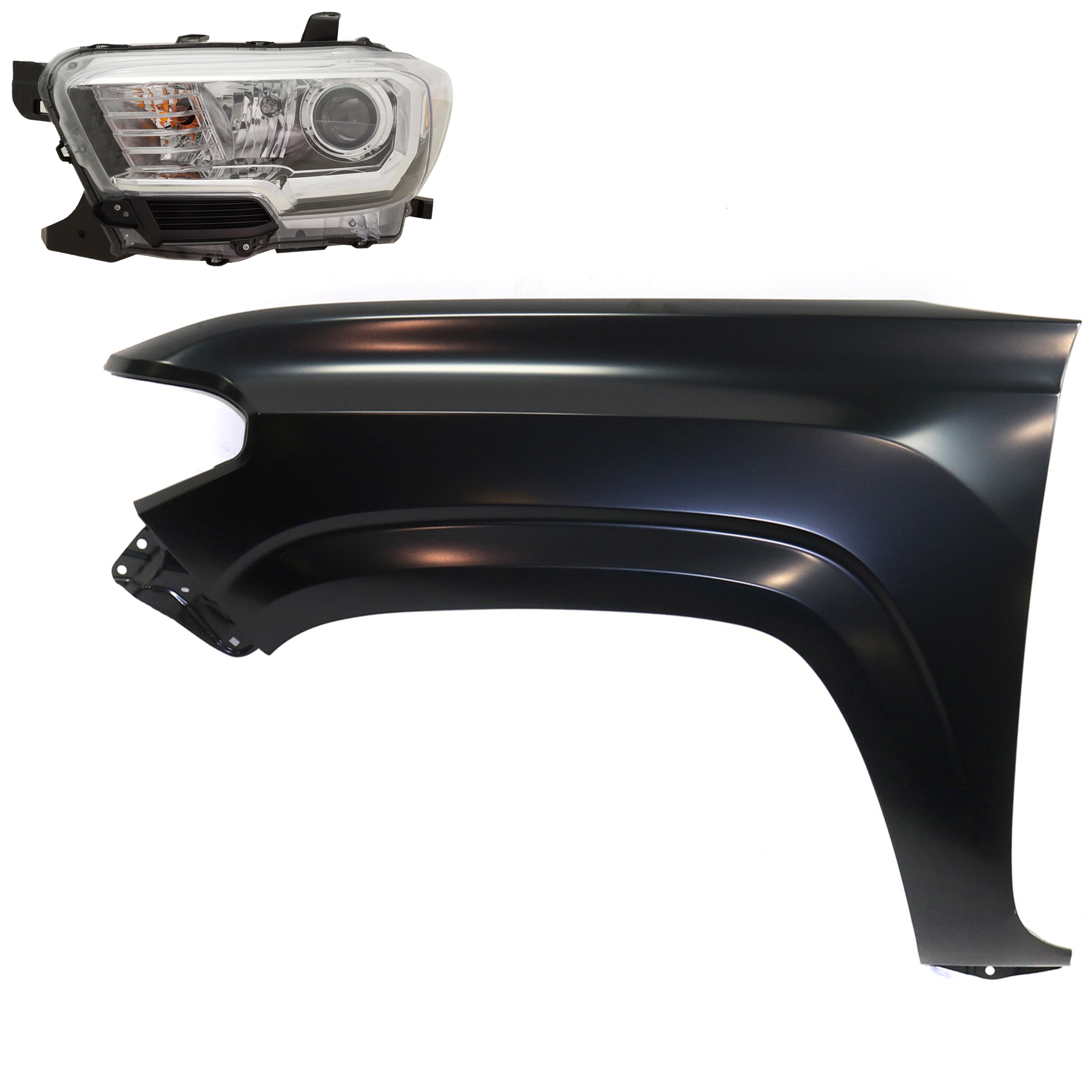 AM TACOMA 18-18 HEAD LAMP LH Assembly Halogen 2 pc Kit with Fender SKU KIT 031323-30405 Partslink TO2502266 TO1240261 OEM 8115004261-5381204110