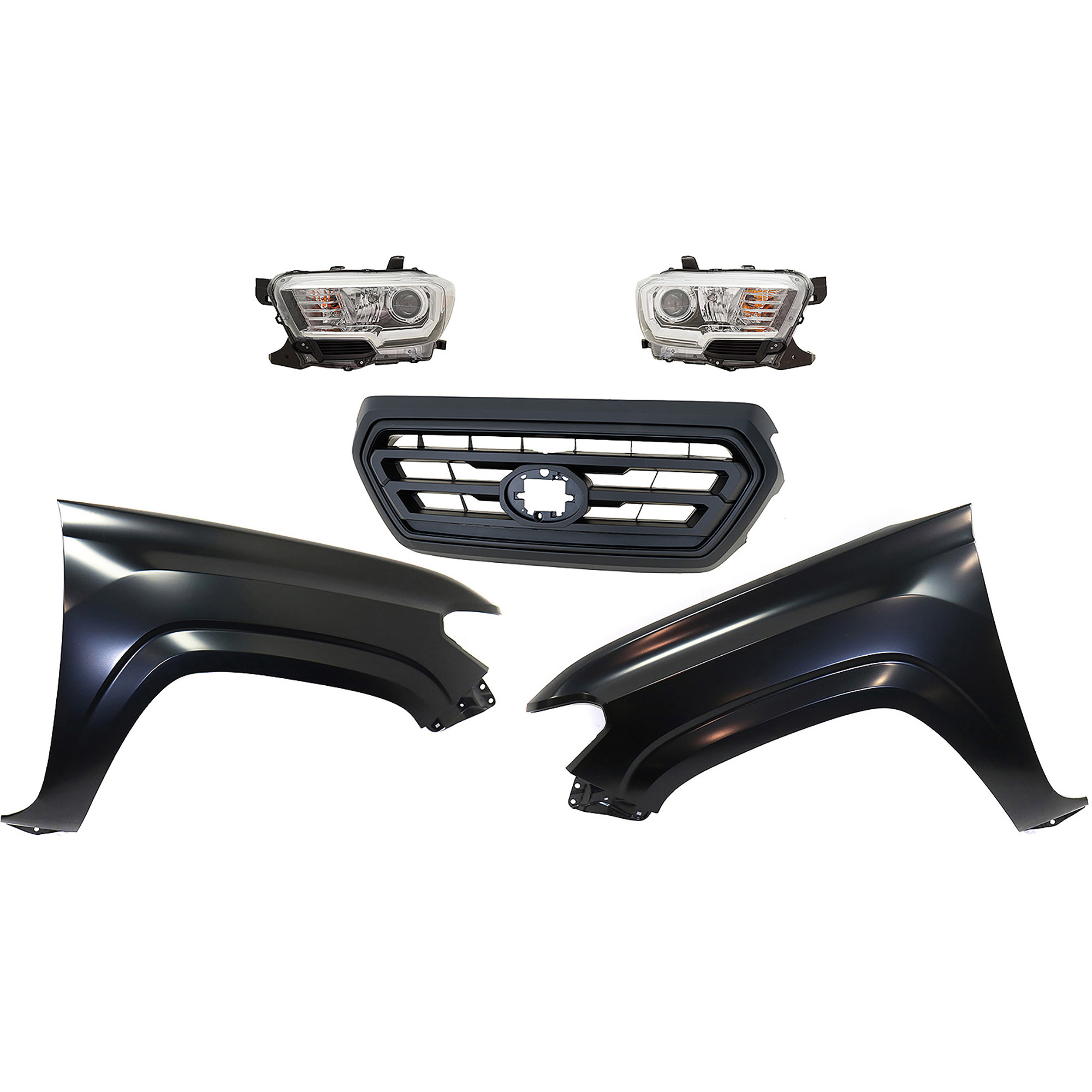 AM TACOMA 18-18 HEAD LAMP RH AND LH Assembly Halogen 5 pc Kit with Fenders and Grille Assembly SKU KIT 031323-304 Partslink TO2502266 TO2503266 TO1241261 TO1240261 TO1200478 OEM 8111004261-8115004261-53811041