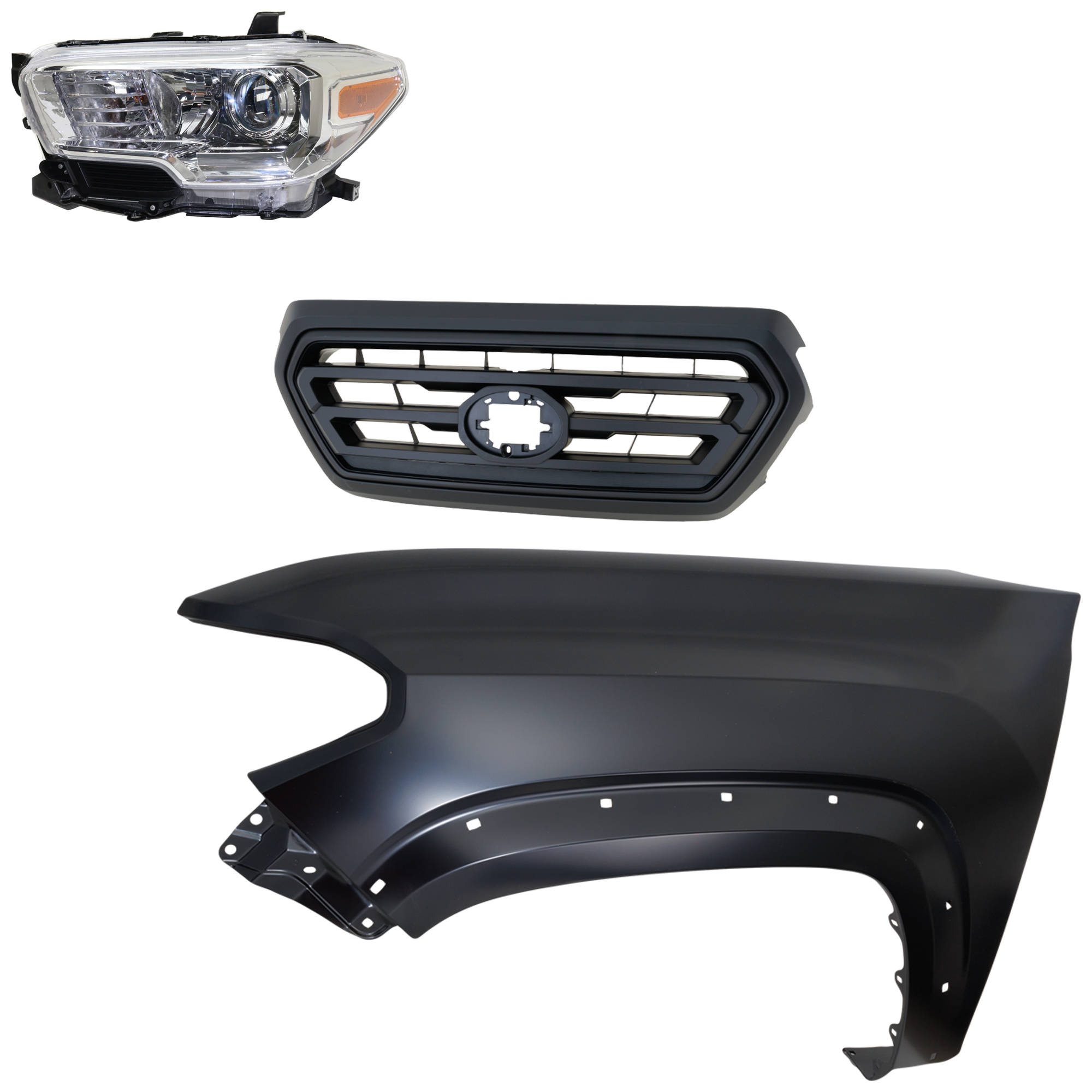 AM TACOMA 18-18 HEAD LAMP LH Assembly Halogen 3 pc Kit with Fender and Grille Assembly CAPA SKU KIT 031323-30502 Partslink TO1200478 TO1240262C TO2502242C OEM 5310104070C0-5310104070A0-5381