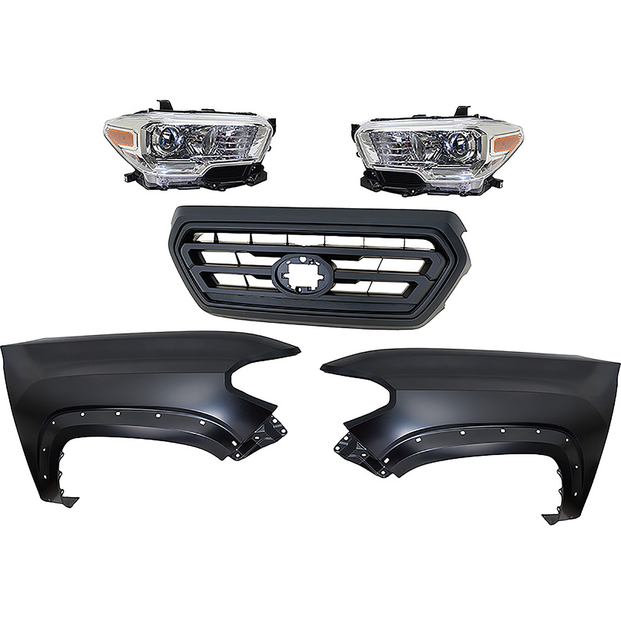 AM TACOMA 18-18 HEAD LAMP RH AND LH Assembly Halogen 5 pc Kit with Fender and Grille Assembly CAPA SKU KIT 031323-305 Partslink TO1200478 TO1240262C TO1241262C TO2502242C TO2503242C OEM 5310104070C0-5310104070A0-5381