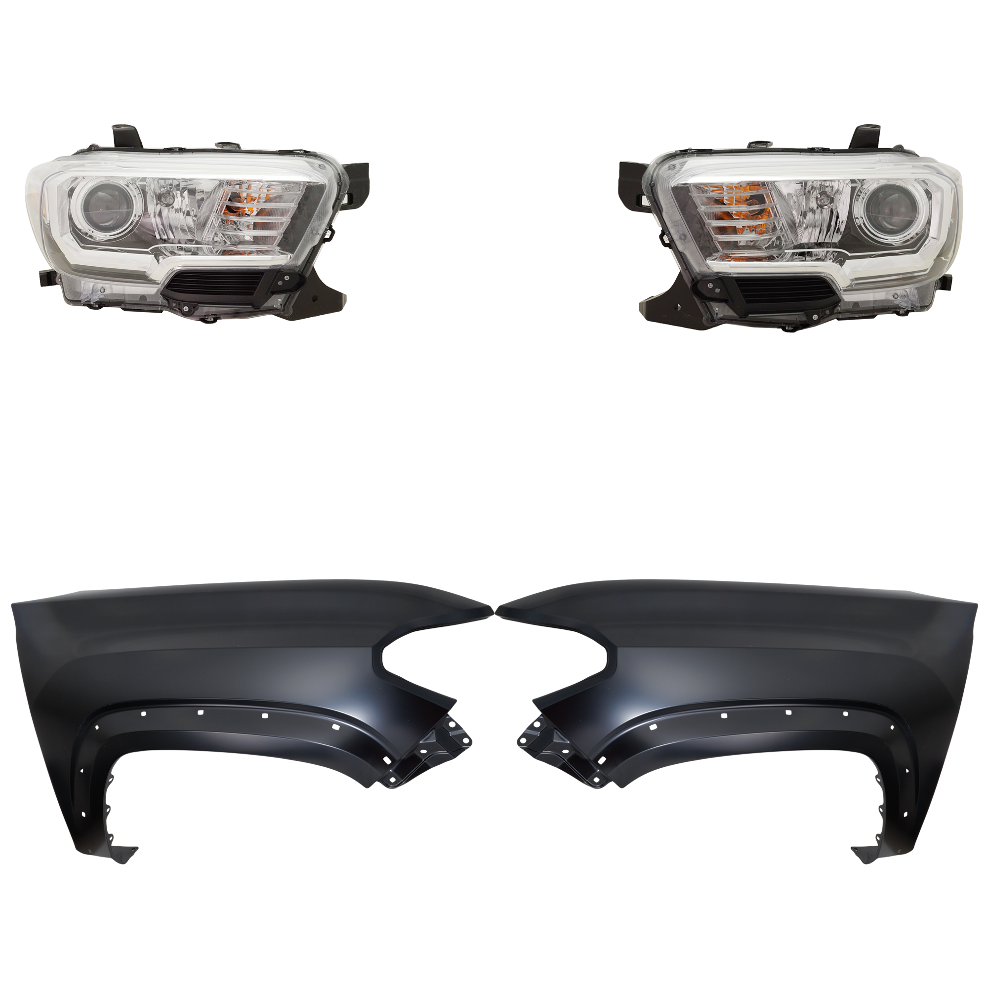 AM TACOMA 18-18 HEAD LAMP RH AND LH Assembly Halogen 4 pc Kit with Fender CAPA SKU KIT 031323-30603 Partslink TO1240262C TO1241262C TO2502266C TO2503266C OEM 5381104120-5381204120-81110042