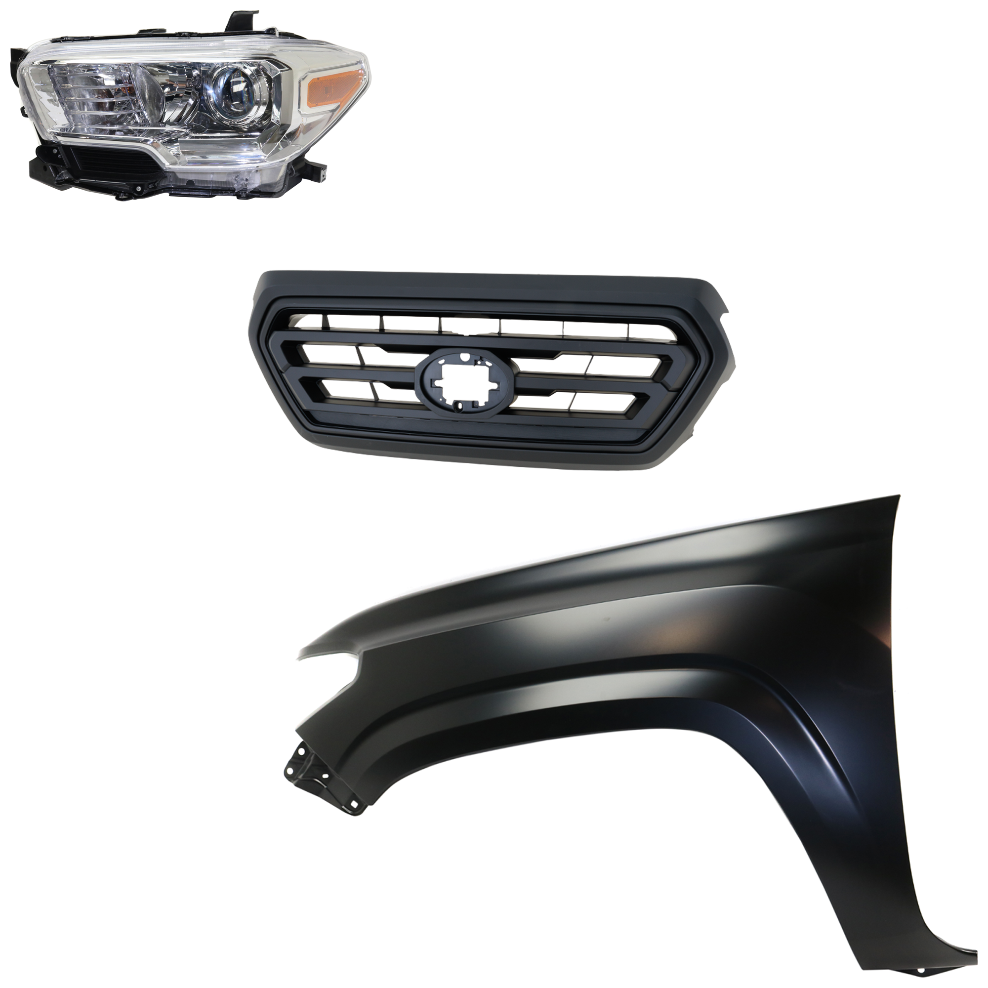 AM TACOMA 18-18 HEAD LAMP LH Assembly Halogen 3 pc Kit with Fender and Grille Assembly CAPA SKU KIT 031323-30702 Partslink TO1200478 TO1240261C TO2502242C OEM 5310104070C0-5310104070A0-5381