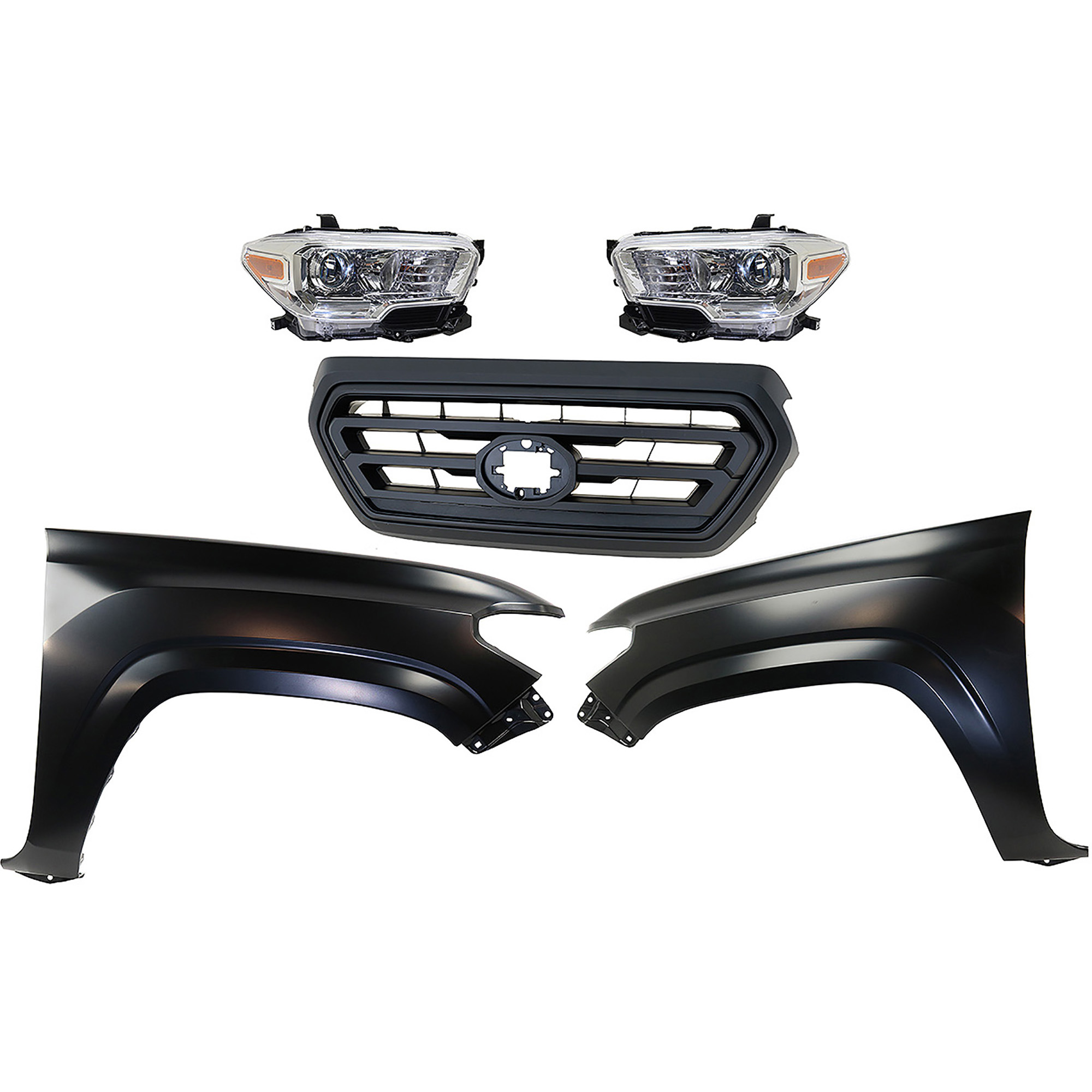 AM TACOMA 18-18 HEAD LAMP RH AND LH Assembly Halogen 5 pc Kit with Fenders and Grille Assembly CAPA SKU KIT 031323-307 Partslink TO1200478 TO1240261C TO1241261C TO2502242C TO2503242C OEM 5310104070C0-5310104070A0-5381