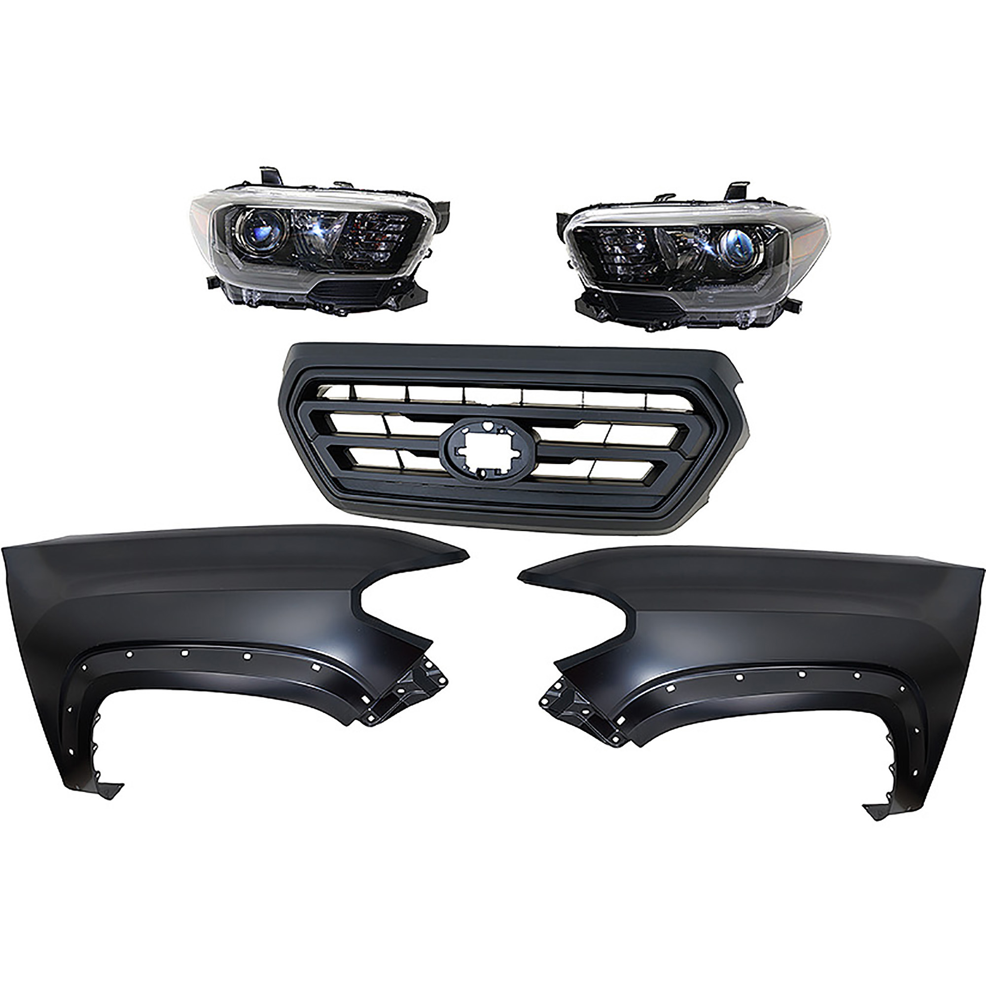 AM TACOMA 18-19 HEAD LAMP RH AND LH Assembly Halogen 5 pc Kit with Fender and Grille Assembly SKU KIT 031323-309 Partslink TO2502254 TO2503254 TO1241262 TO1240262 TO1200478 OEM 8111004280-8115004280-53811041