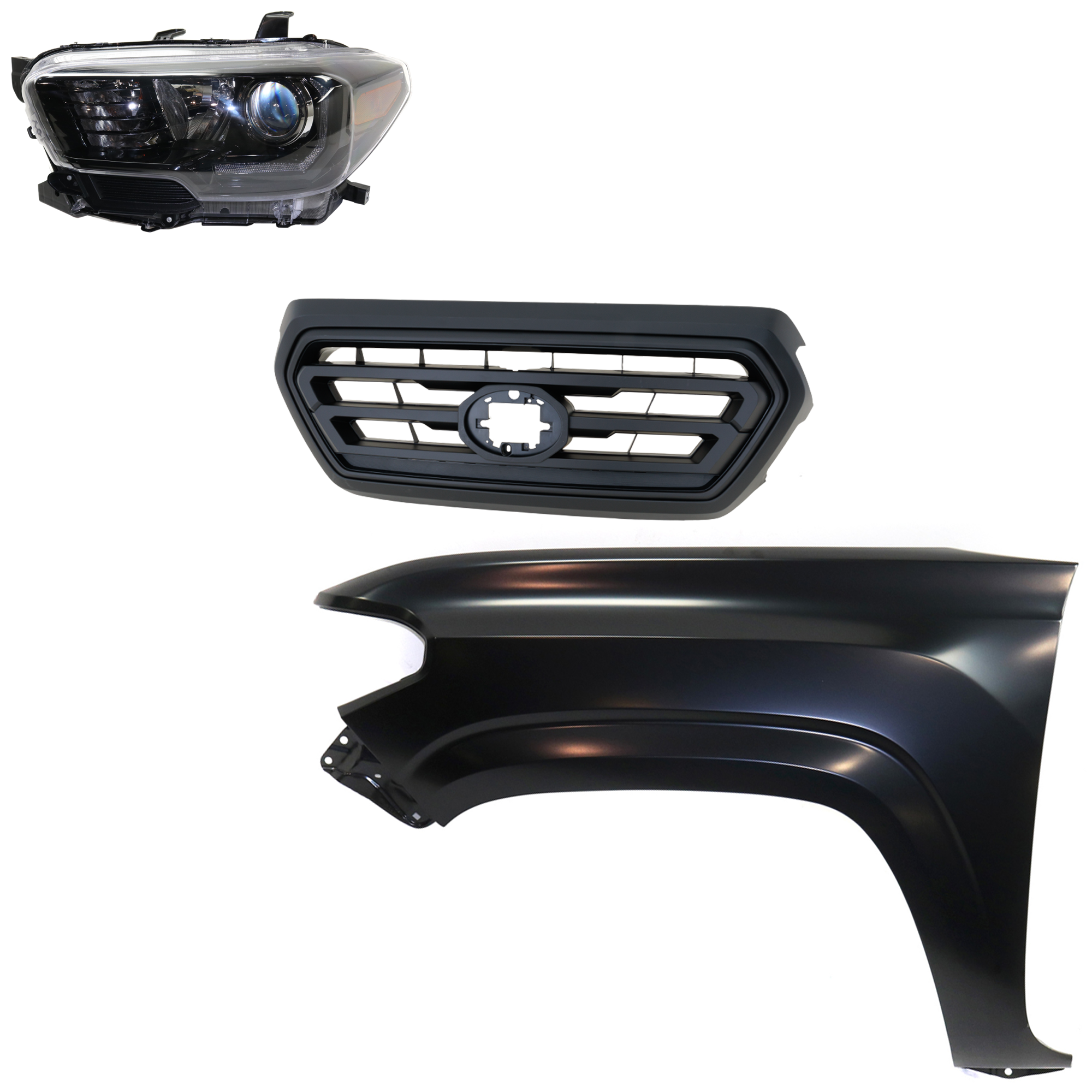 AM TACOMA 18-19 HEAD LAMP LH Assembly Halogen 3 pc Kit with Fender and Grille Assembly SKU KIT 031323-31002 Partslink TO2502254 TO1240261 TO1200478 OEM 8115004280-5381204110-53101040